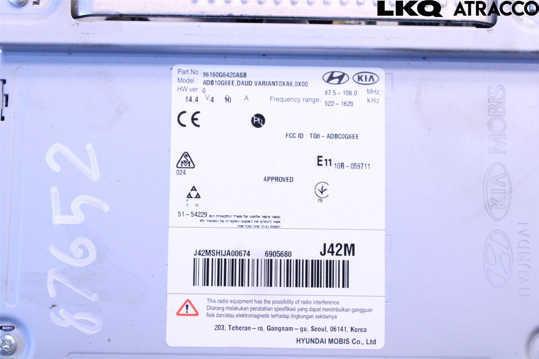 Kia PICANTO 17- Stereo Radio Med Cd