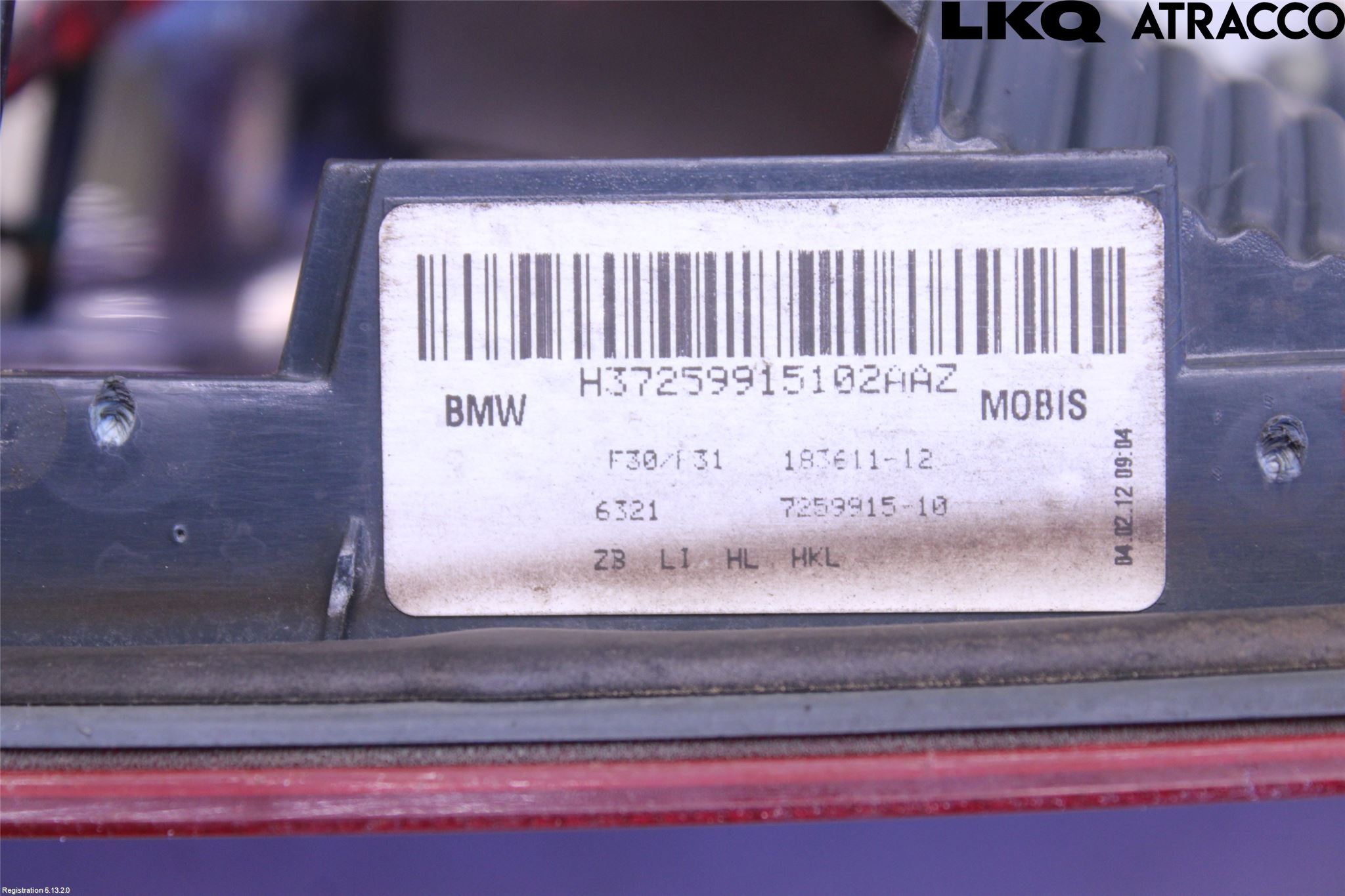 BMW 3 F30/F31/F80 12-19 Baklykt Venstre  På Luke(Indre