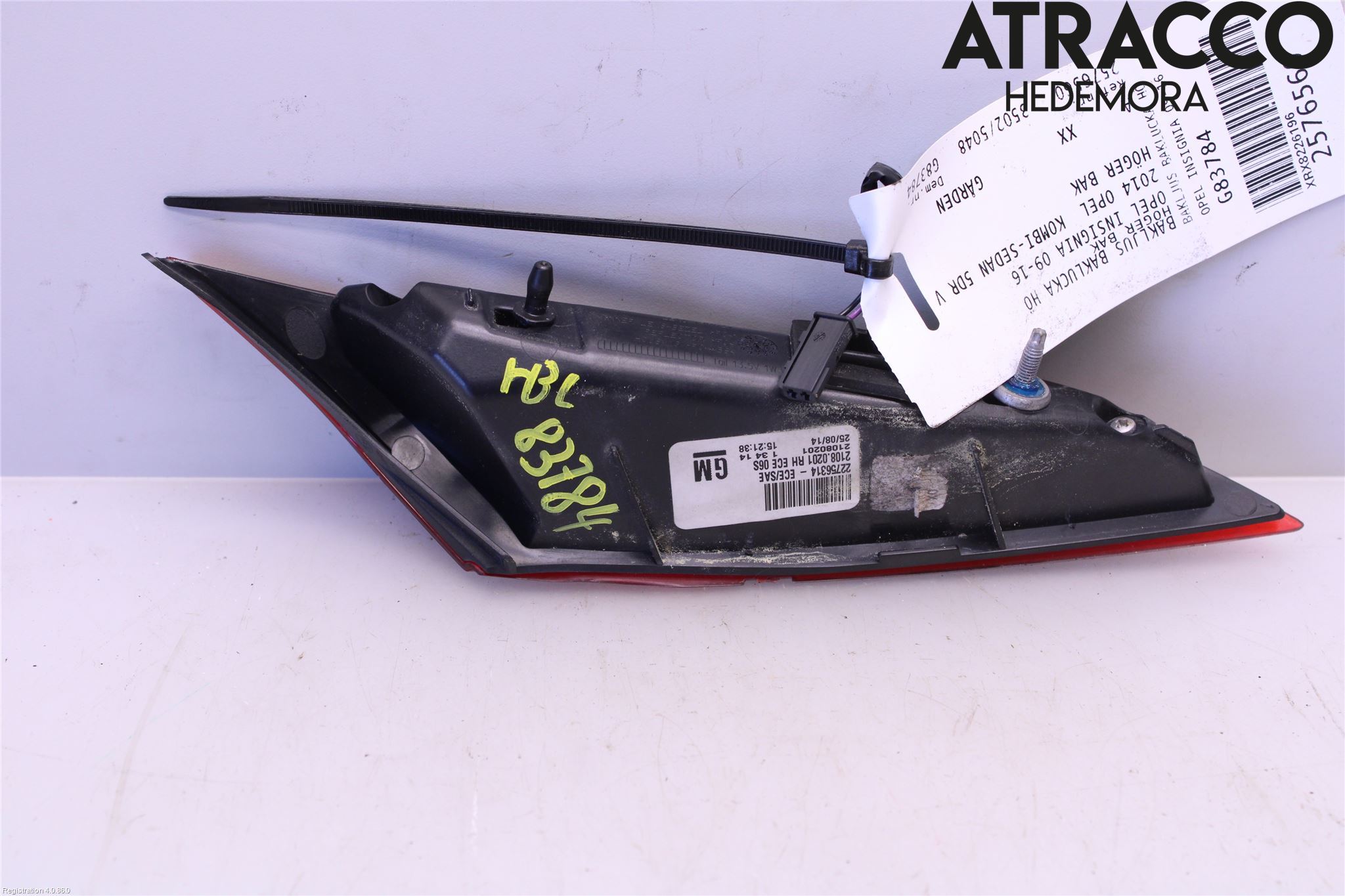 Opel INSIGNIA 09-16 Baklykt Høyre  På Luke(Indre)