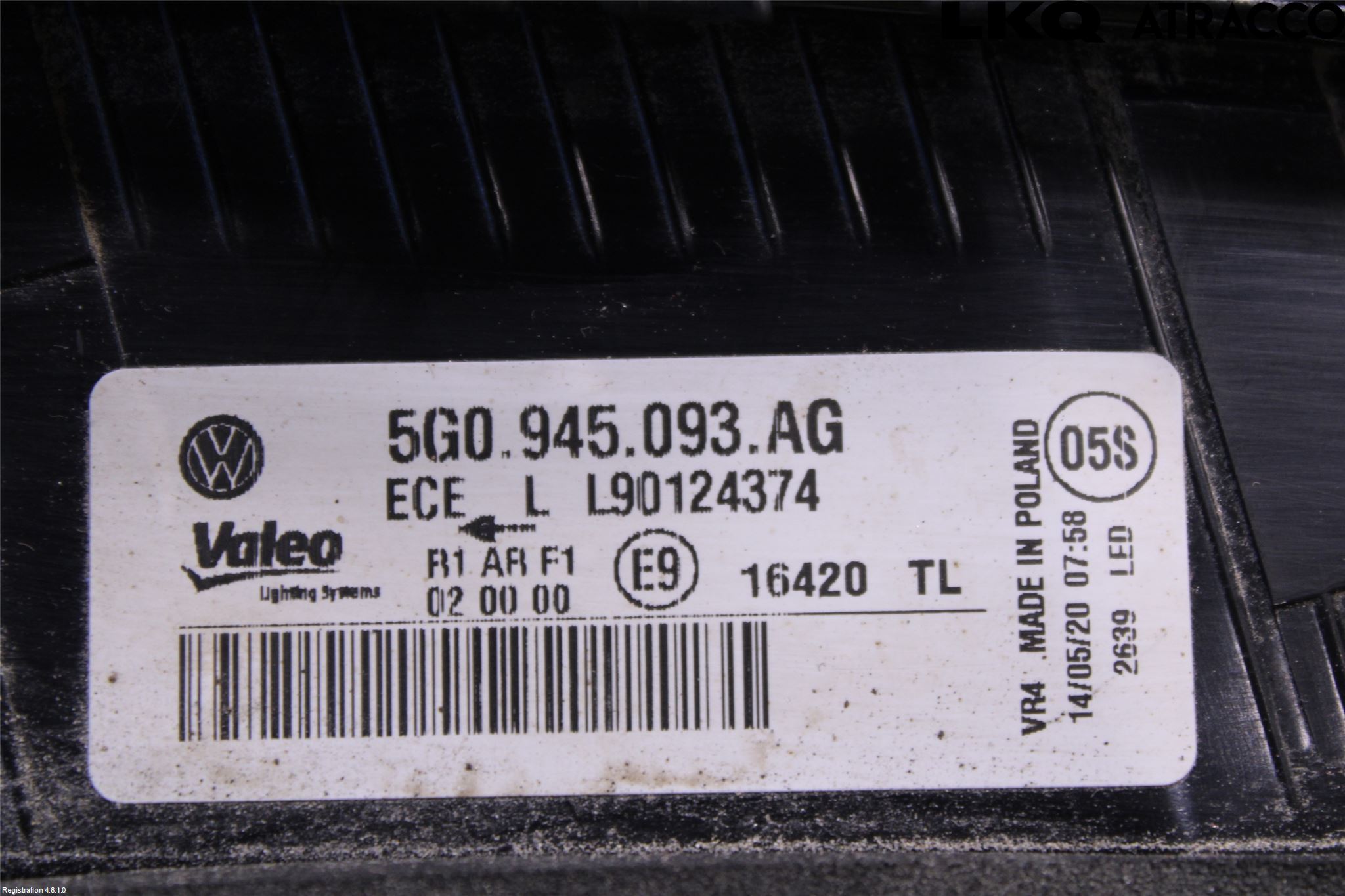 Volkswagen VW GOLF / E-GOLF VII 13-20 Baklykt Venstre  På Luke(Indre