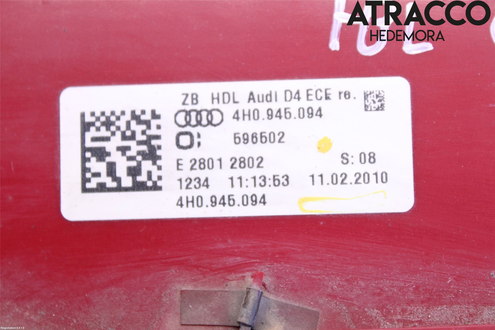 Audi A8/S8 4H 10-17 Baklykt Høyre  På Luke(Indre)