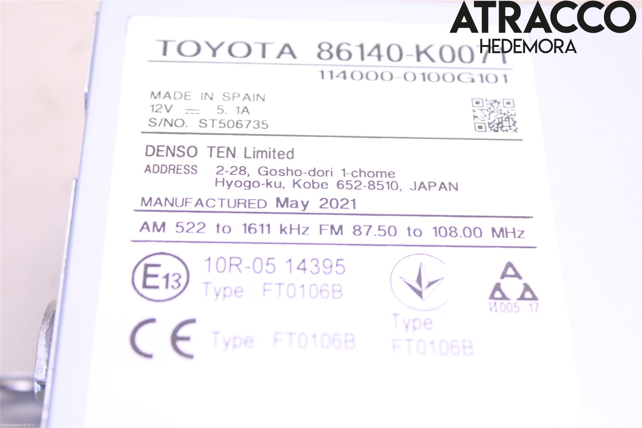 Toyota YARIS XP21 20- Stereo Radio Med Cd