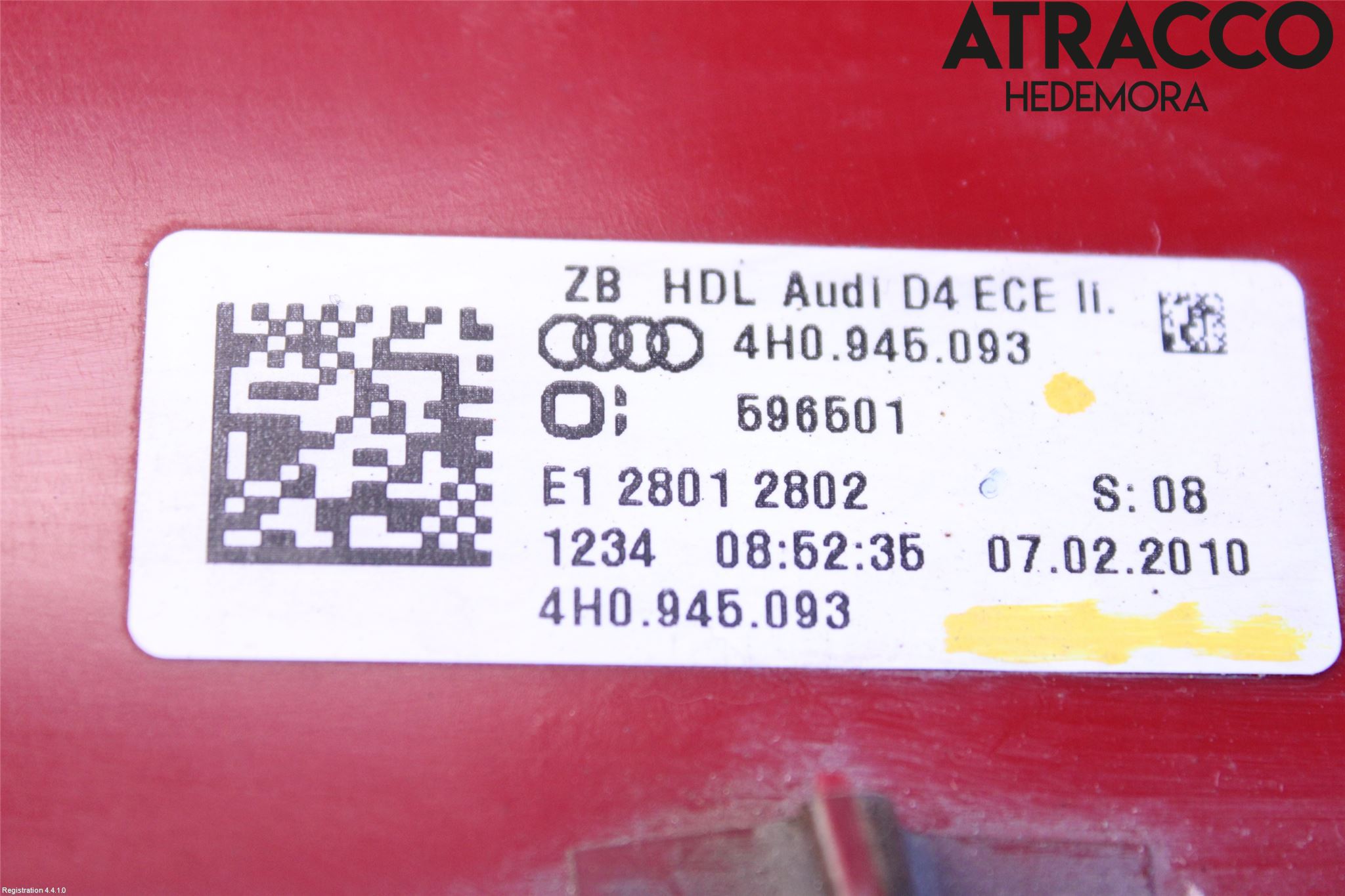 Audi A8/S8 4H 10-17 Baklykt Venstre  På Luke(Indre