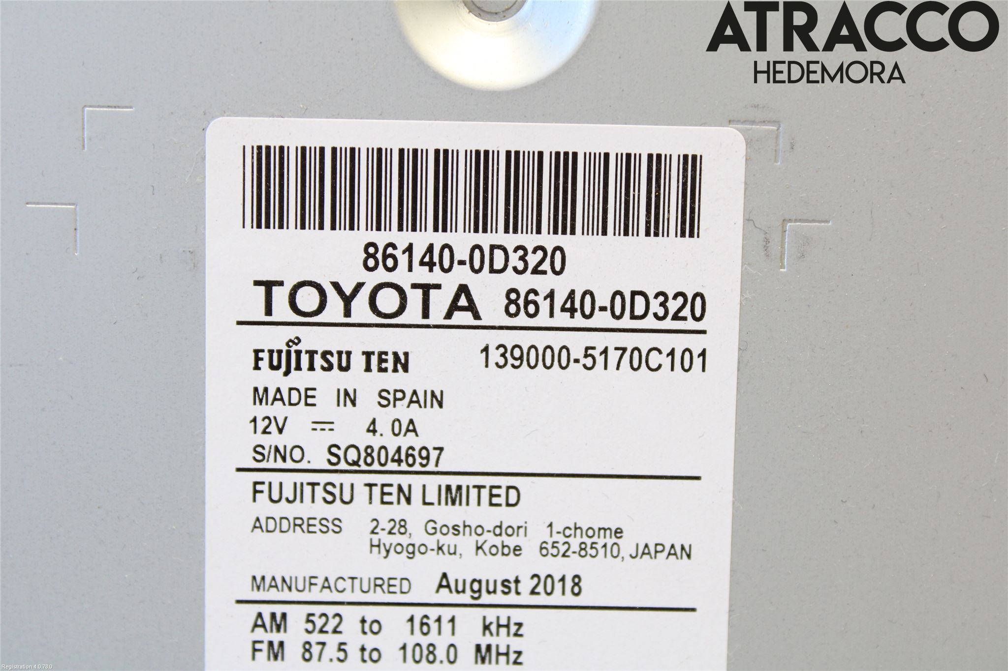 Toyota YARIS XP130 15-20 Stereo Radio Med Cd