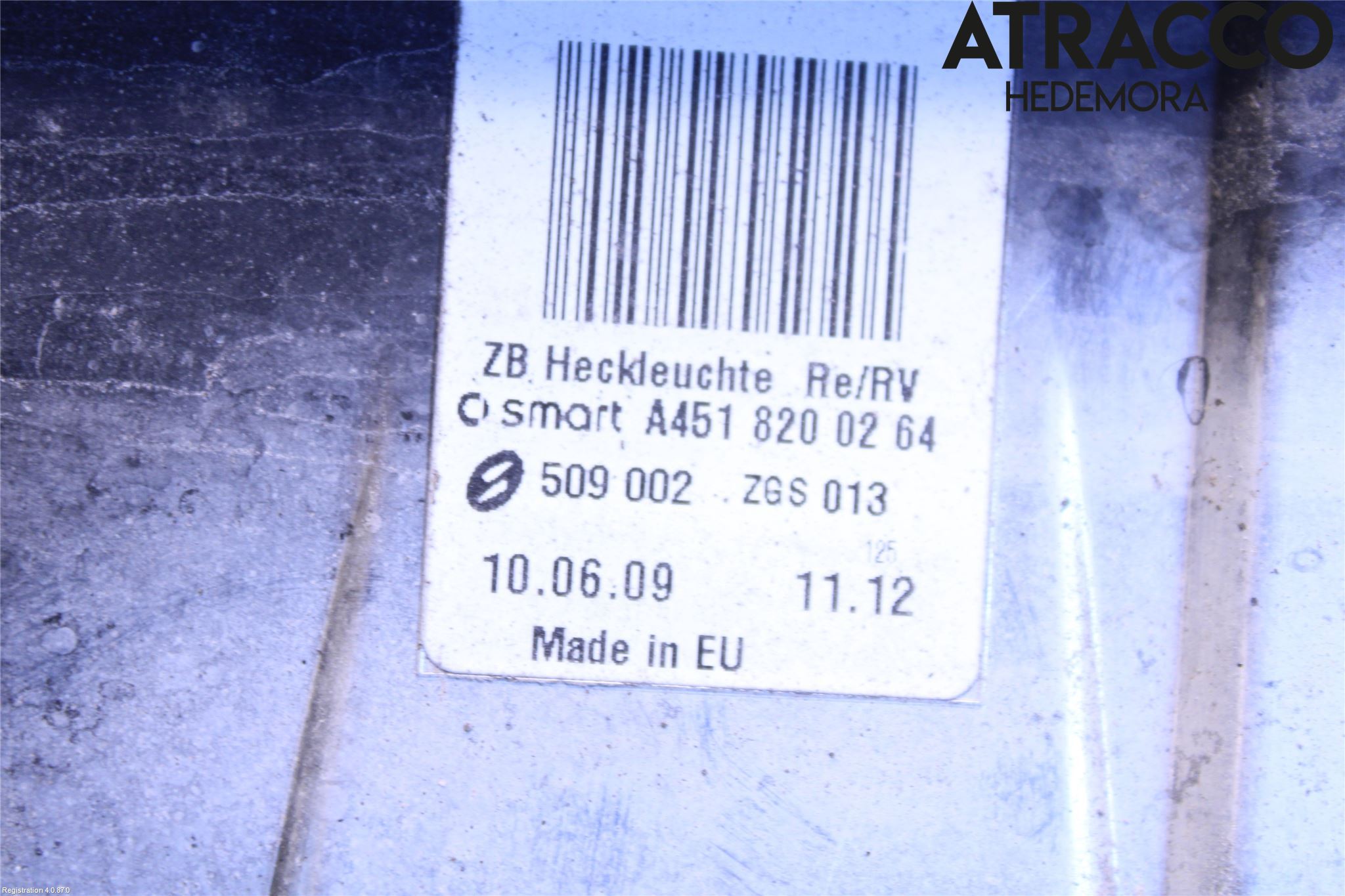 Smart FORTWO II 07-14 Baklykt Høyre