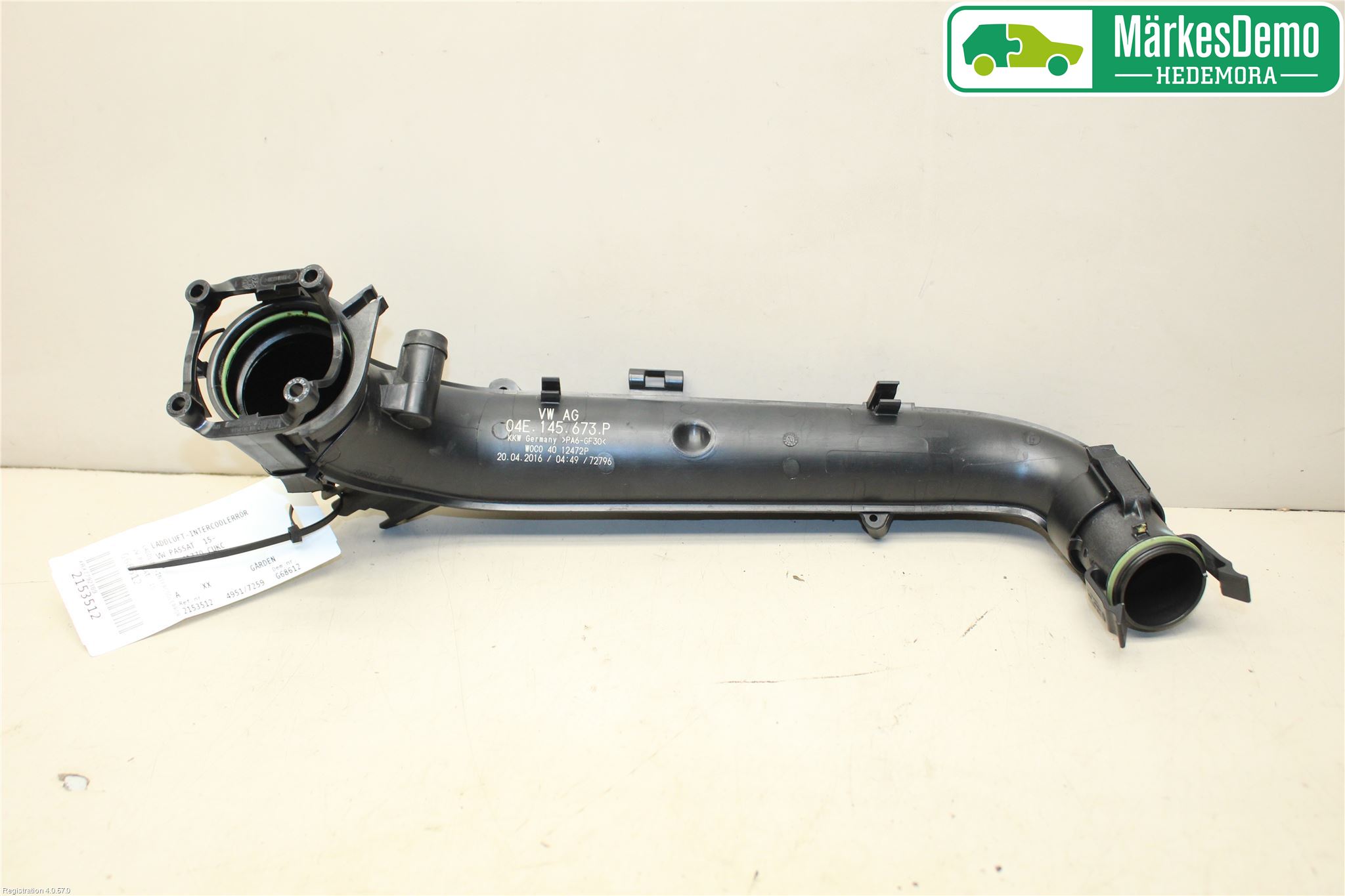 Volkswagen VW PASSAT 15-19 Intercooler Rør-Slange