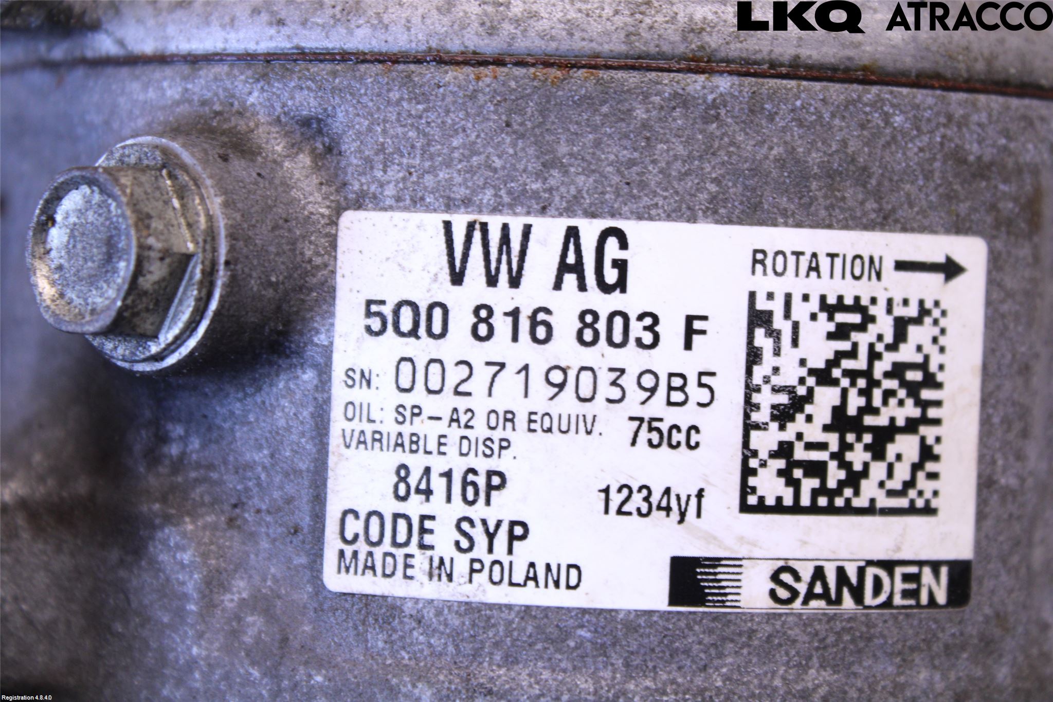 Volkswagen VW GOLF / E-GOLF VII 13-20 Varme Ac Kompressor