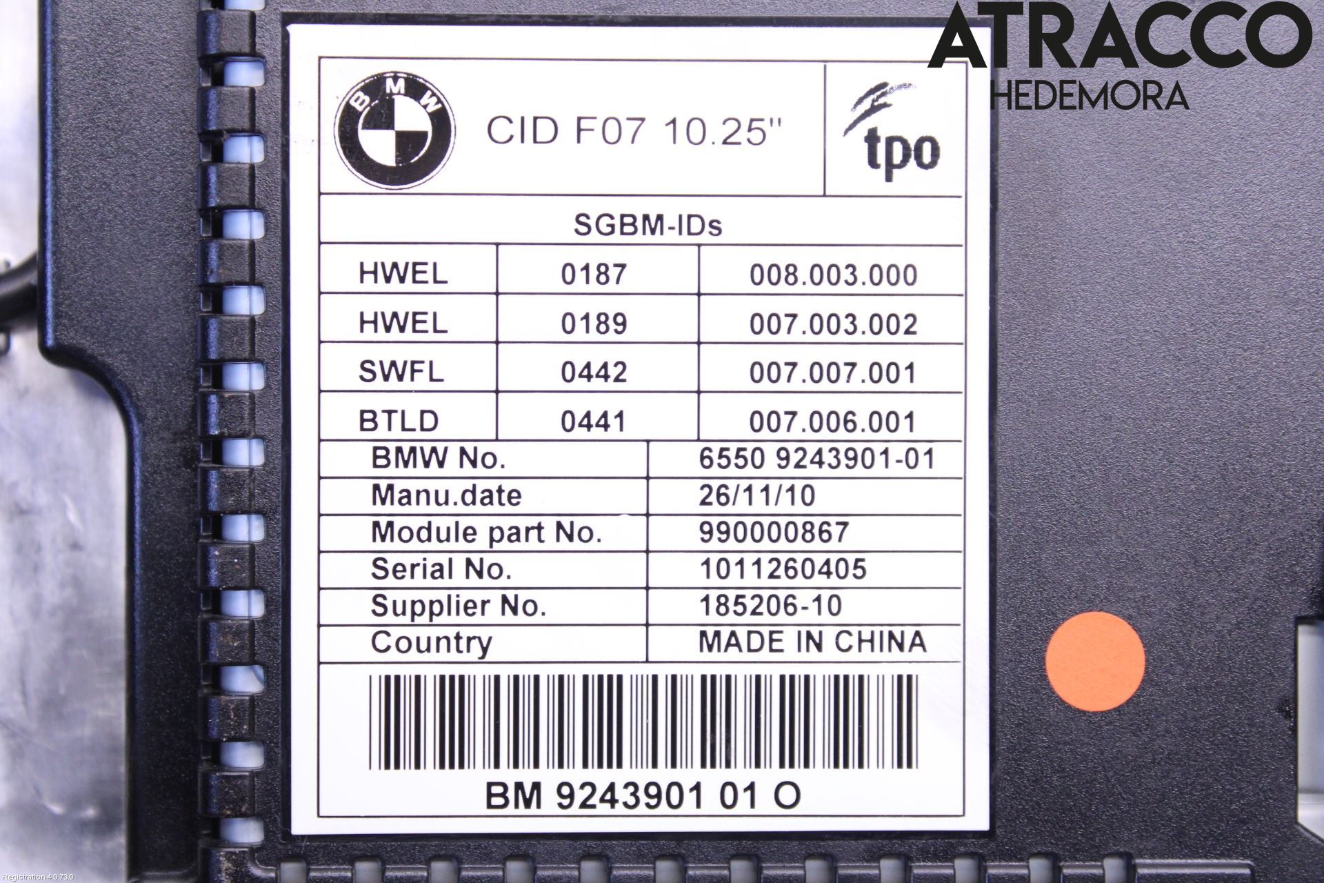 BMW 5 F10/F11/F18 09-17 Stereo Radio Med Cd