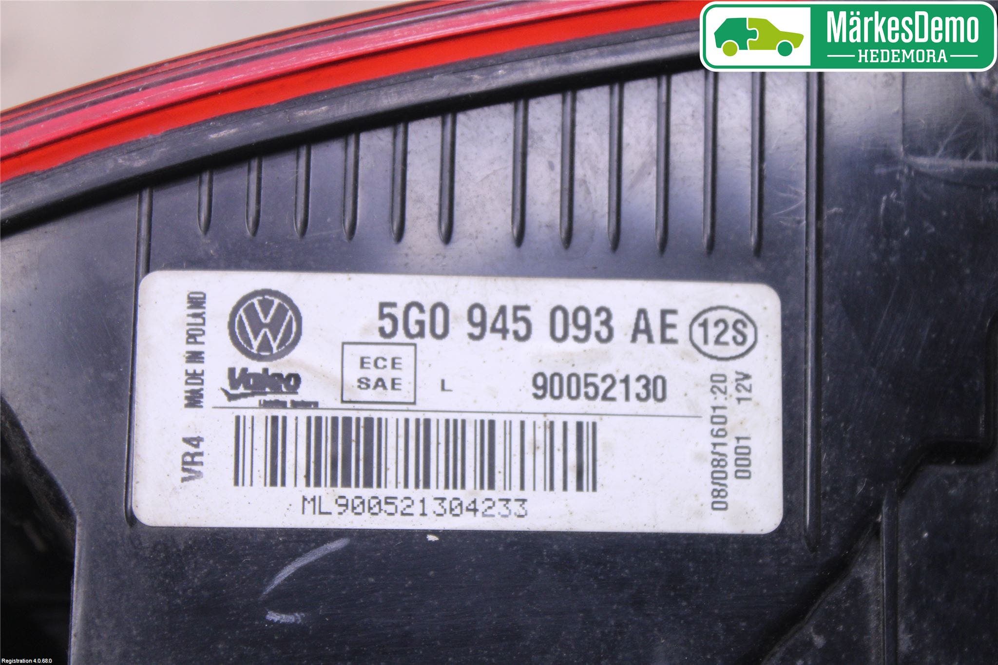 Volkswagen VW GOLF / E-GOLF VII 13-20 Baklykt Venstre På Luke(Indre