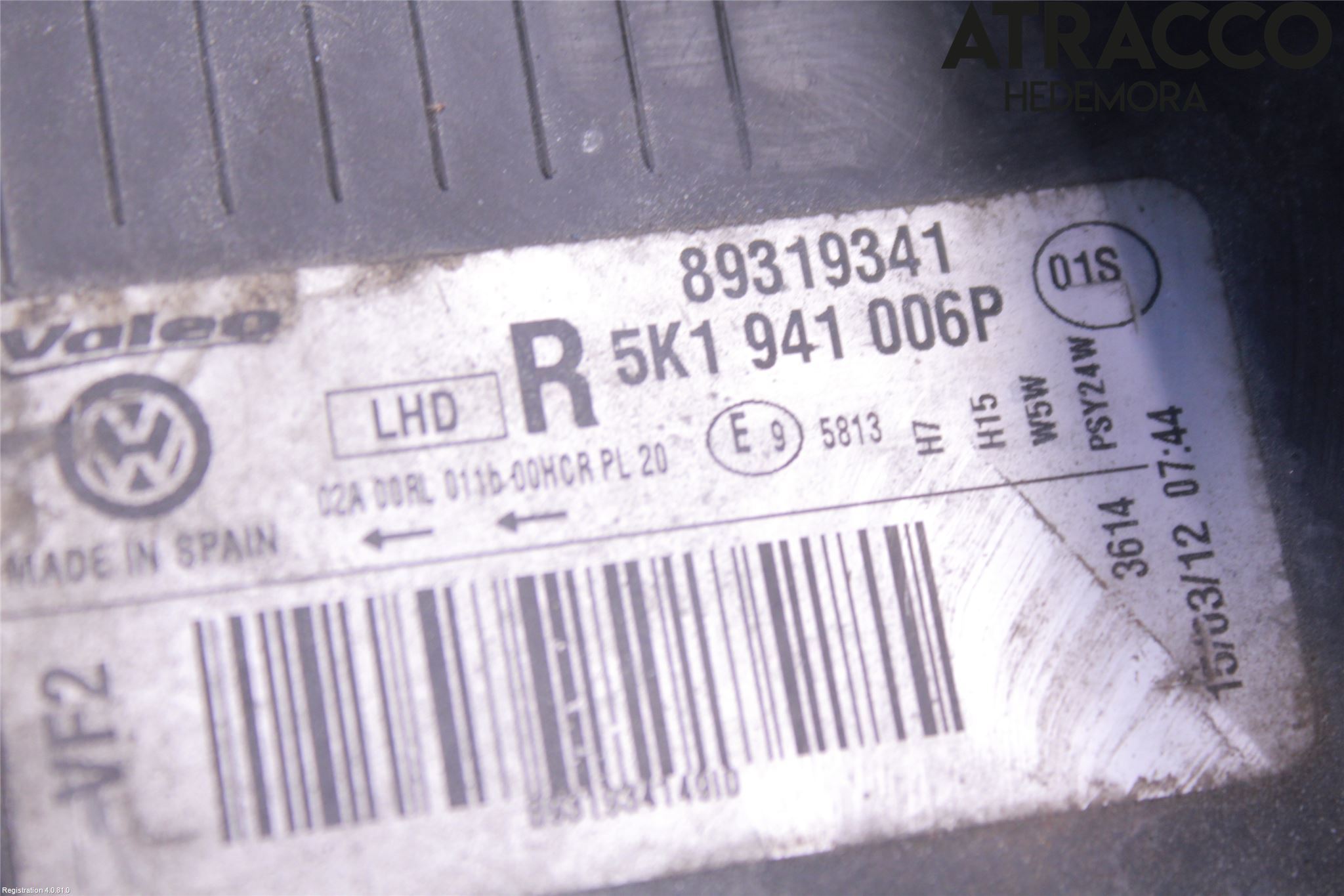 Volkswagen VW GOLF VI 09-13 Frontlykt Høyre