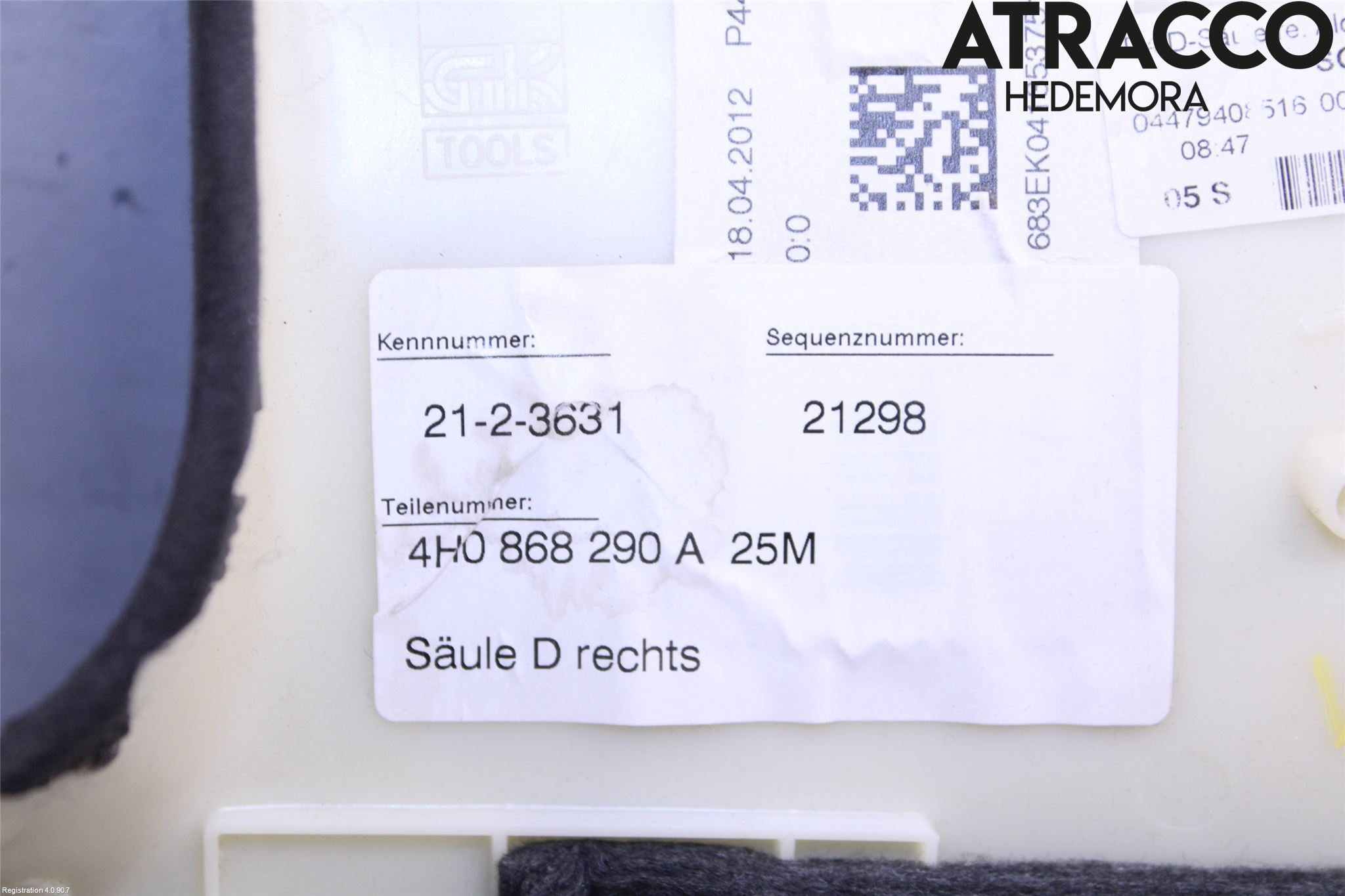 Audi A8/S8 4H 10-17 Innr Deksel A-B-C Stolpe