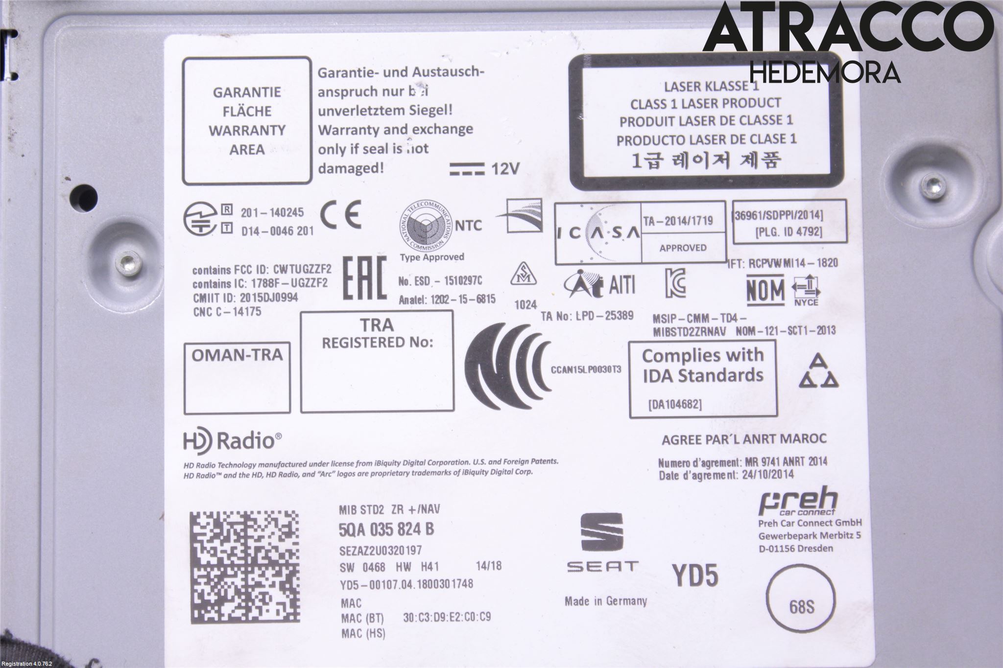 Seat IBIZA V 17-20 Stereo Radio Med Cd