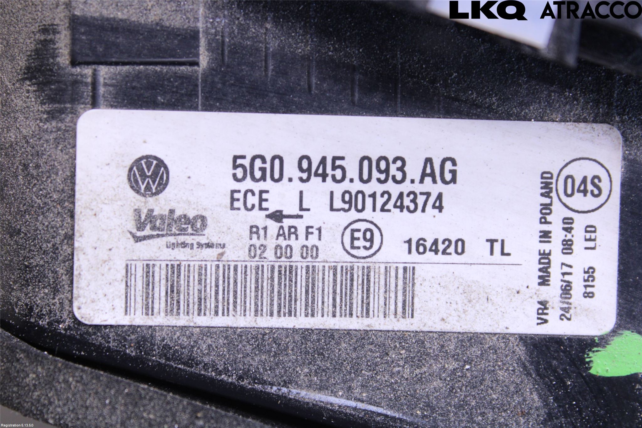 Volkswagen VW GOLF / E-GOLF VII 13-20 Baklykt Venstre  På Luke(Indre