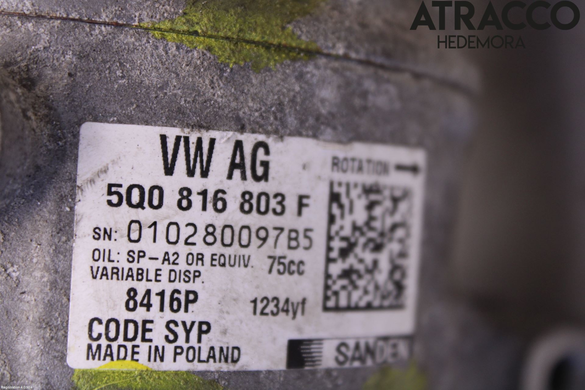 Volkswagen VW GOLF / E-GOLF VII 13-20 Varme Ac Kompressor