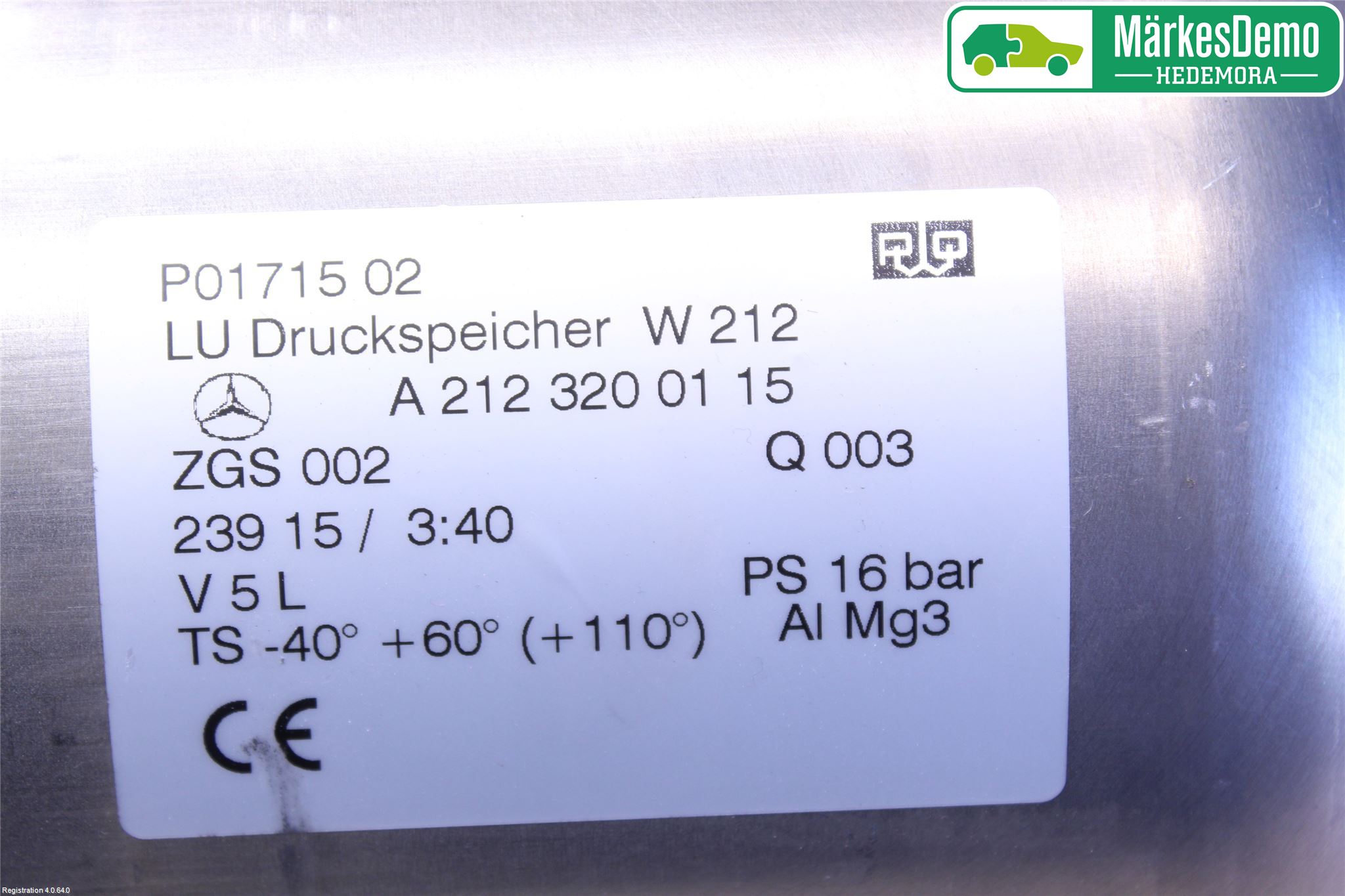 Mercedes-Benz MB E-KLASS (W212) 09-16 Nivå/Lufrfrändring Trycktank