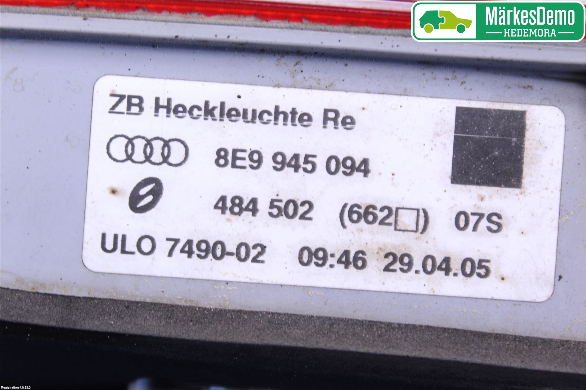 Audi A4/S4 05-07 Baklykt Høyre  På Luke(Indre)