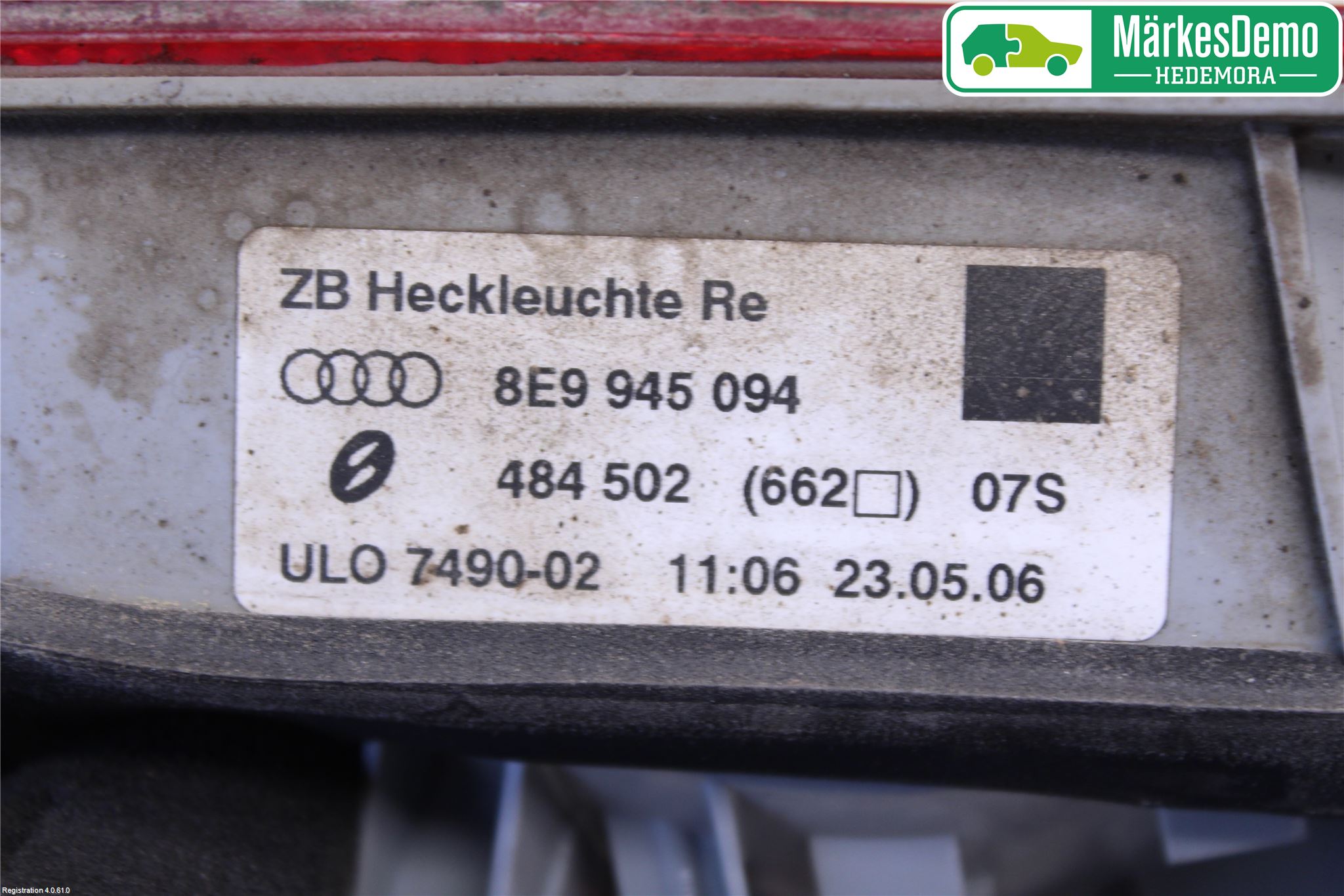 Audi A4/S4 05-07 Baklykt Høyre  På Luke(Indre)
