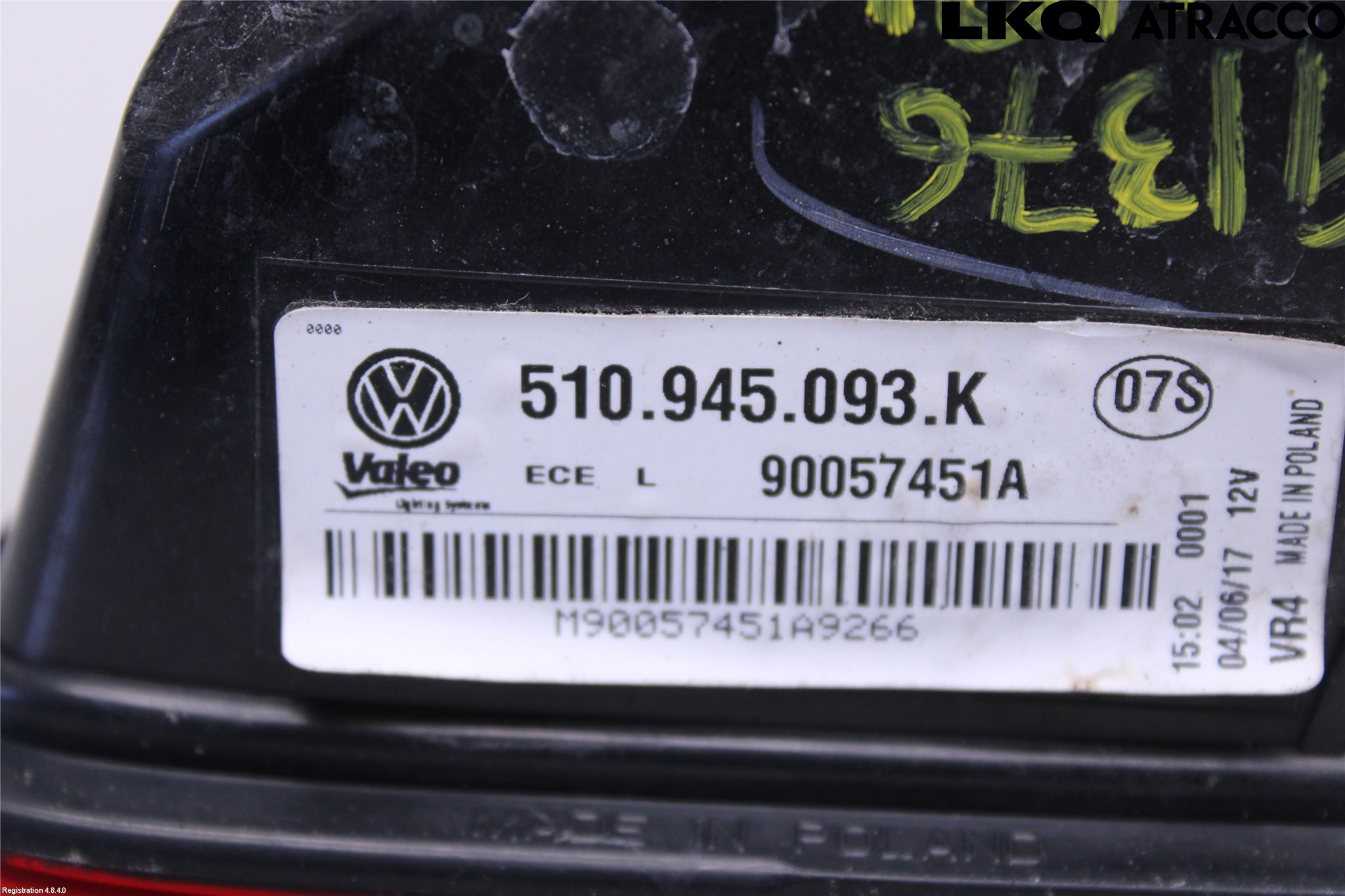 Volkswagen VW GOLF SPORTSVAN 15-20 Baklykt Venstre  På Luke(Indre