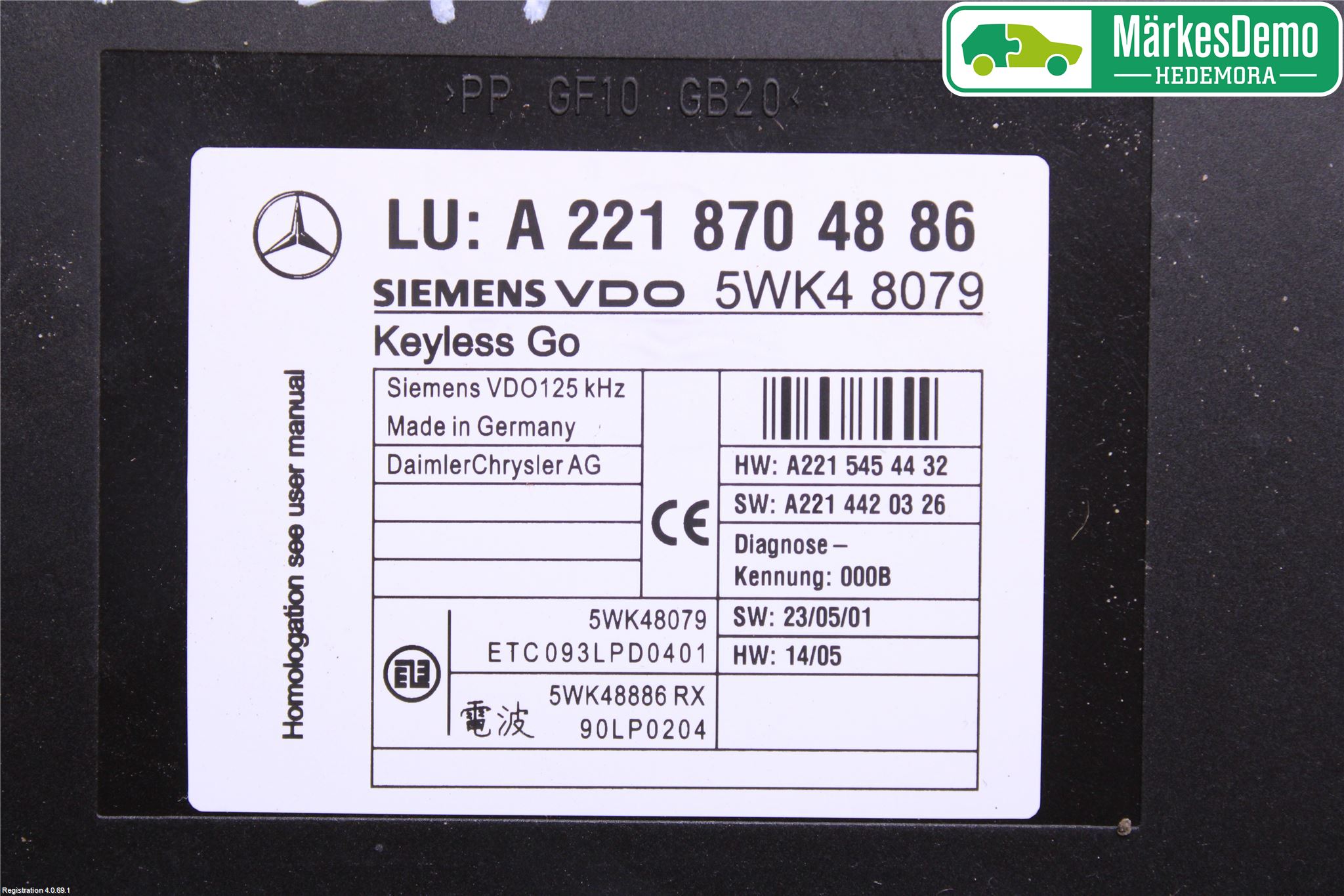 Mercedes-Benz MB S-KLASS (W221) 05-13 Styrenhet Nyckellös System