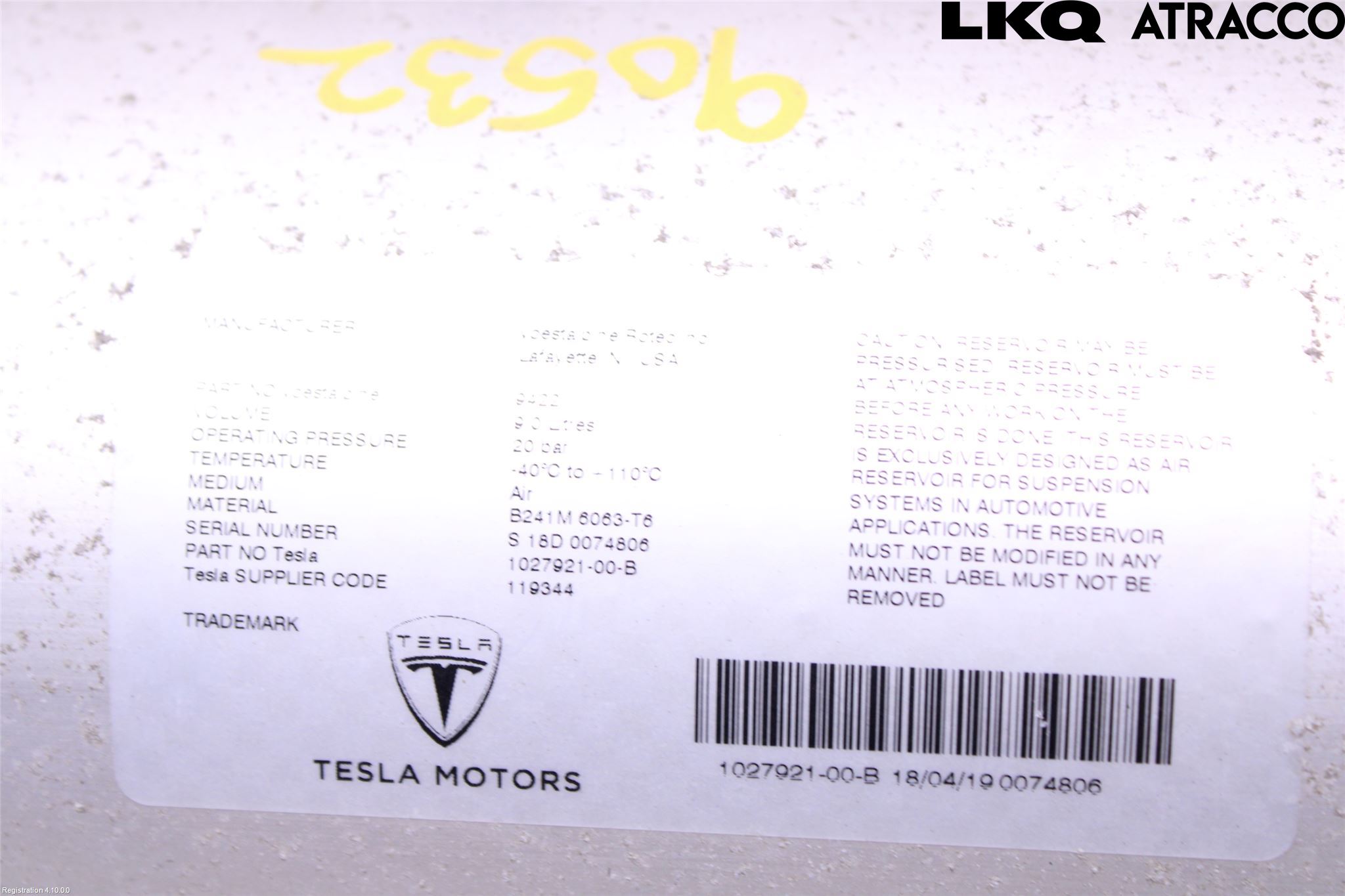 Tesla MODEL X 16- Nivå/Lufrfrändring Trycktank