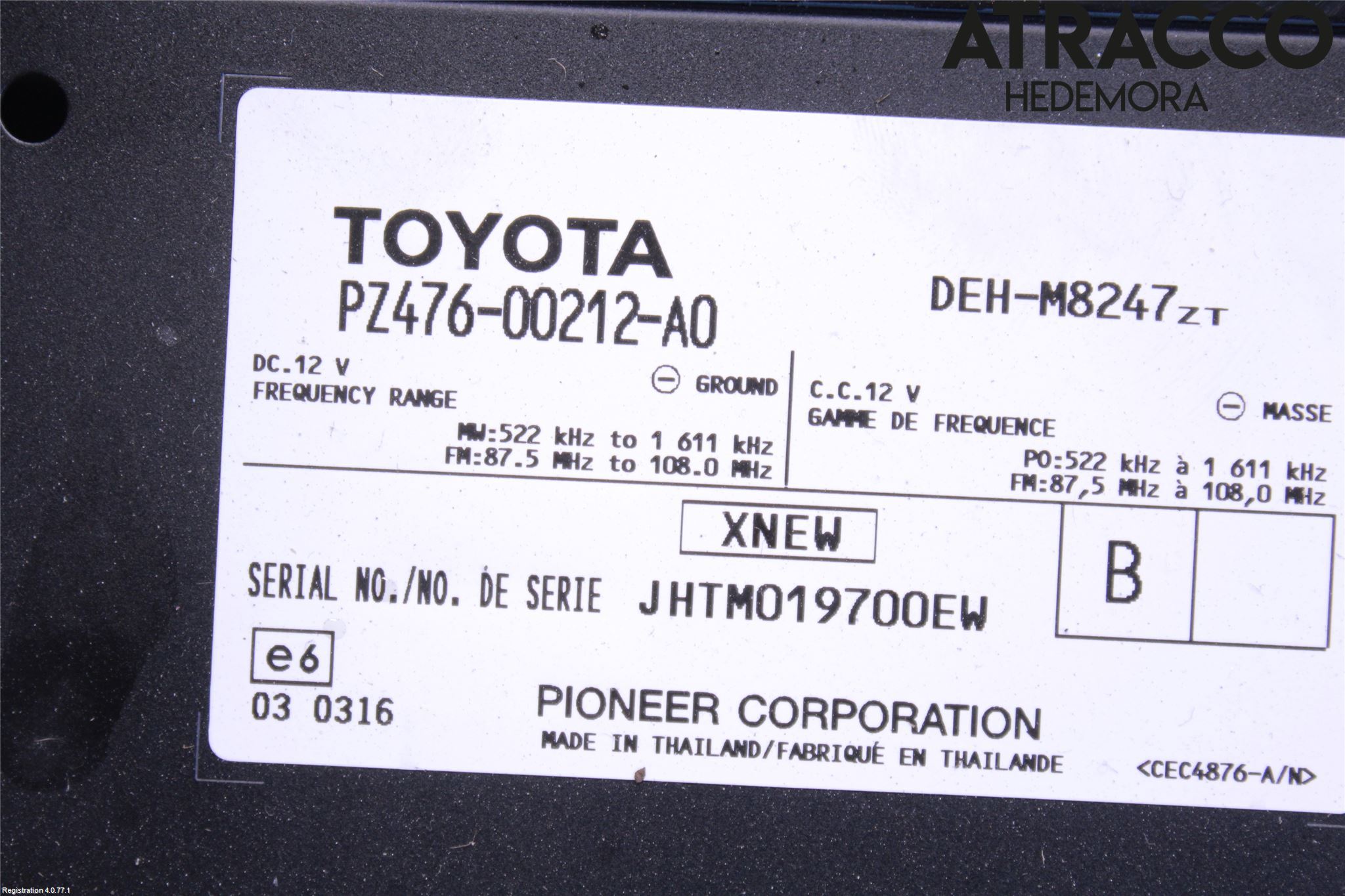 Toyota URBAN CRUISER Stereo Radio Med Cd