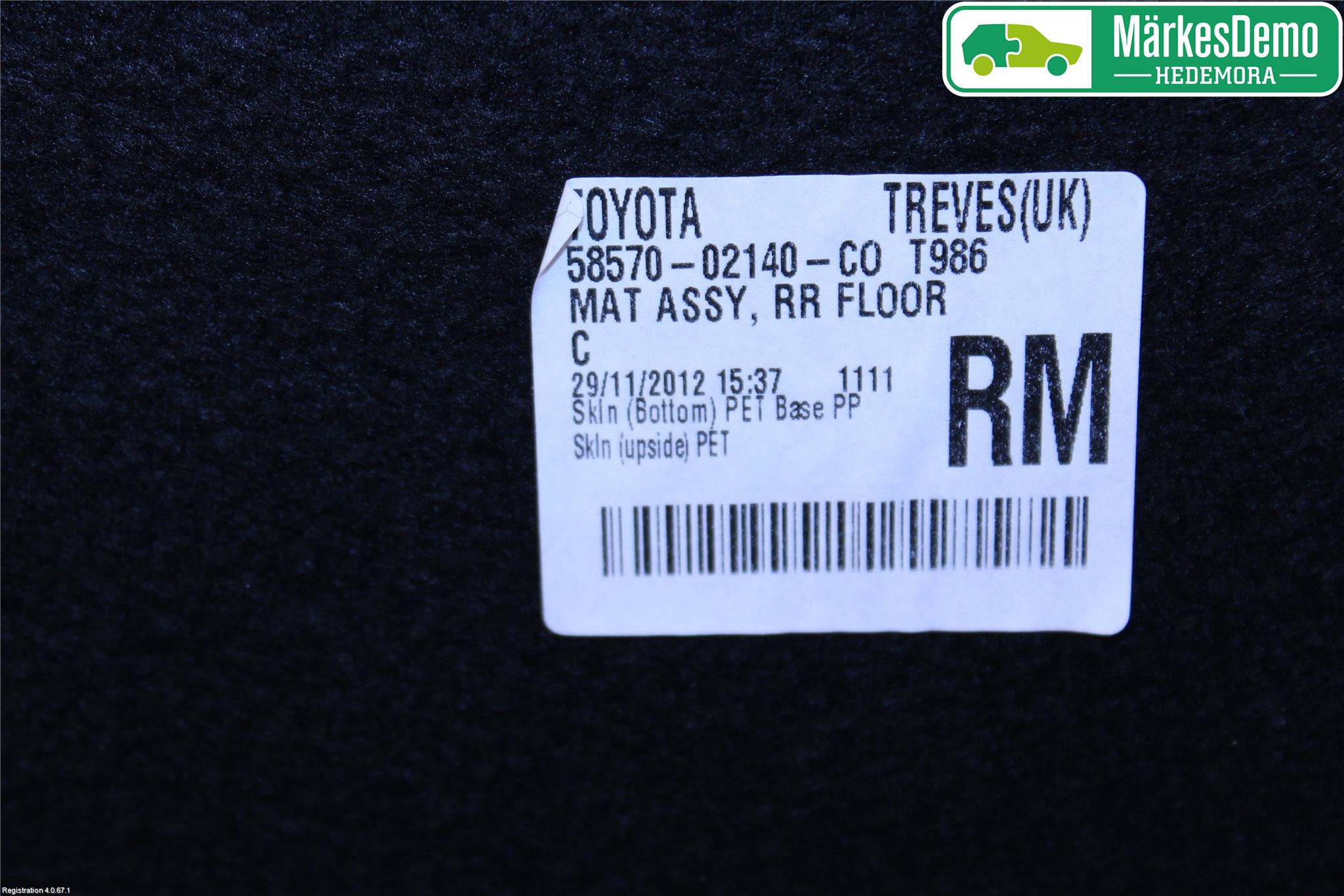 Toyota AURIS 13-19 Innr Bagasjeromkledsel