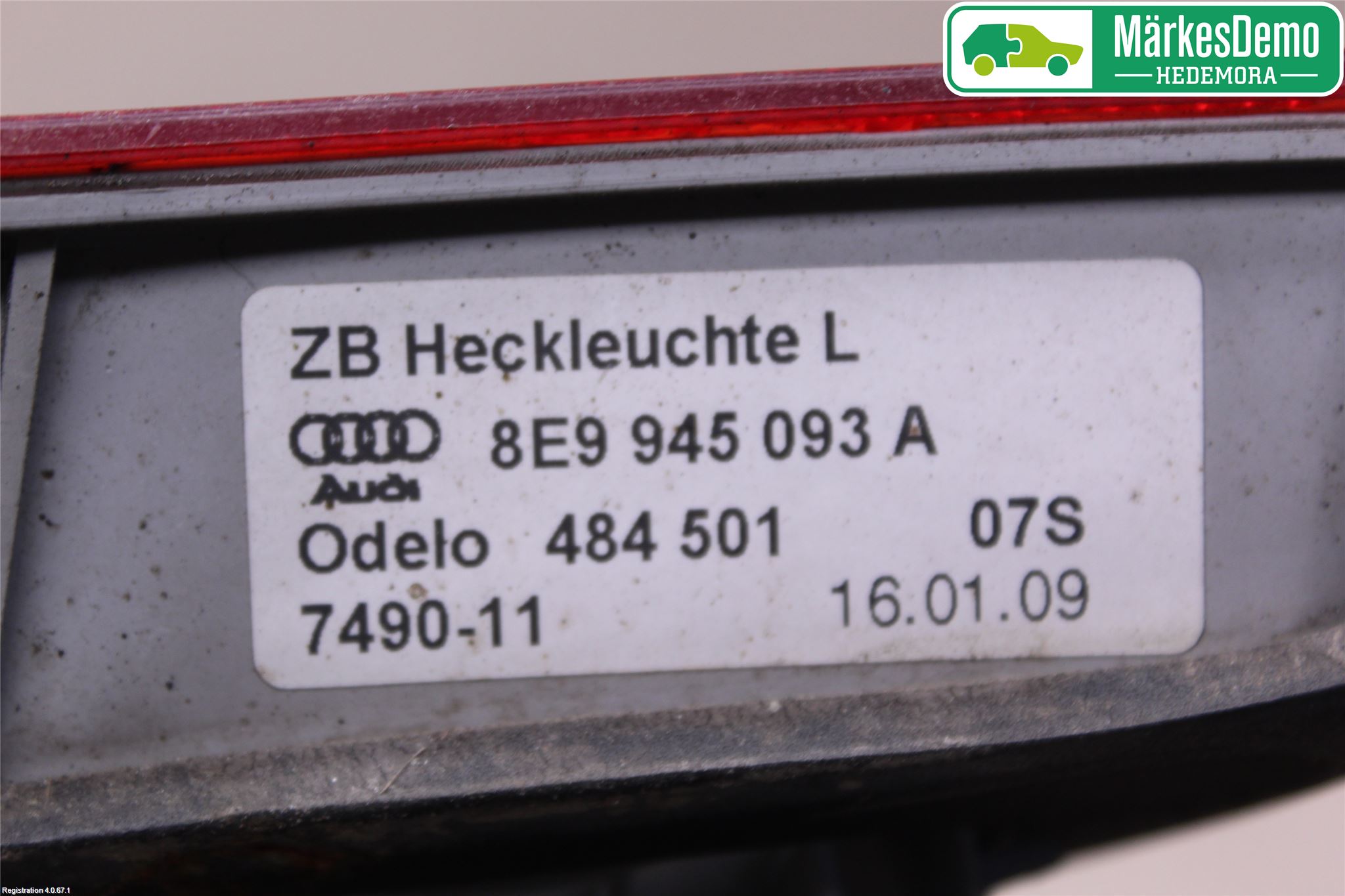 Audi A4/S4 05-07 Baklykt Venstre  På Luke(Indre