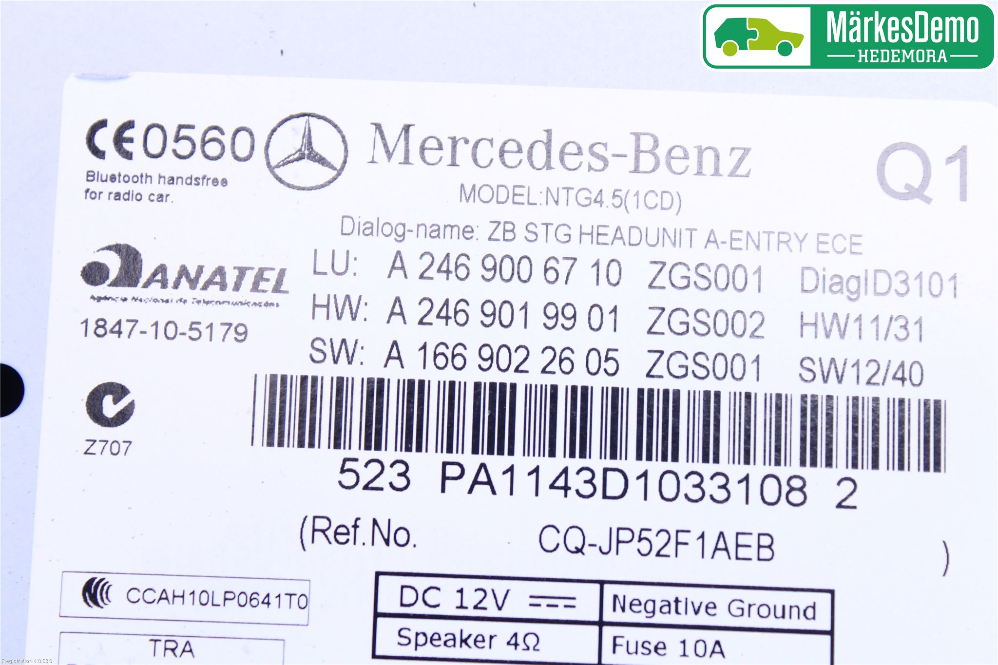 Mercedes-Benz MB B-KLASS (W246/W242) 12-19 Stereo Radio Med Cd
