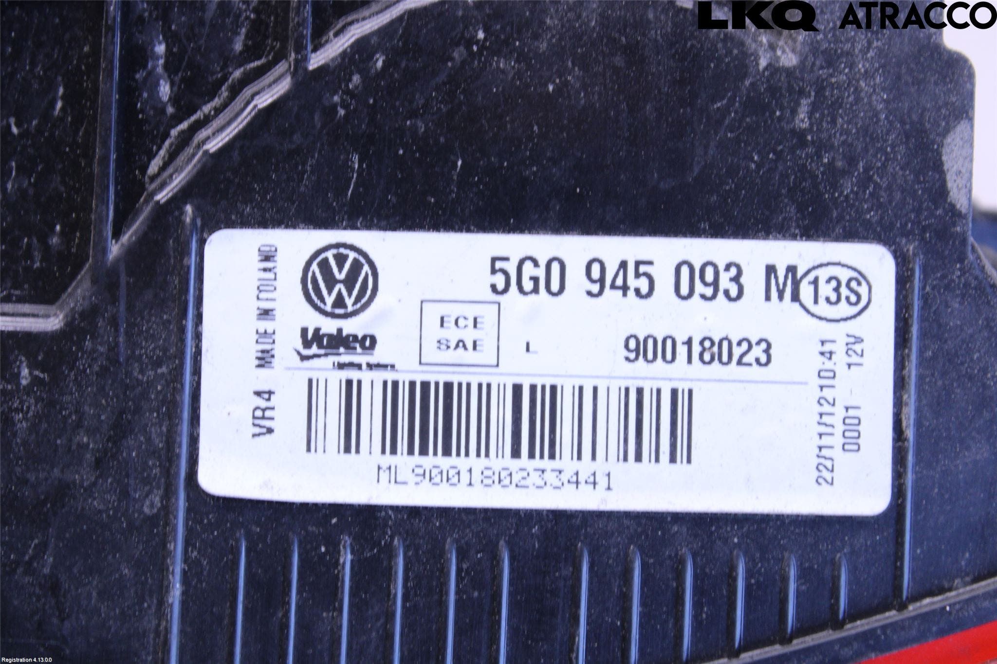 Volkswagen VW GOLF / E-GOLF VII 13-20 Baklykt Venstre På Luke(Indre