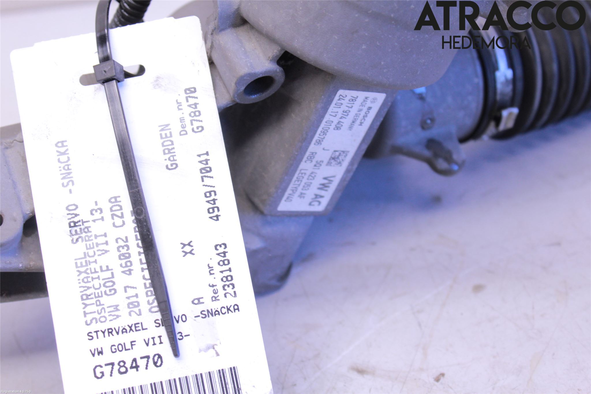 Volkswagen VW GOLF / E-GOLF VII 13-20 Servo Snekke - Tannstang
