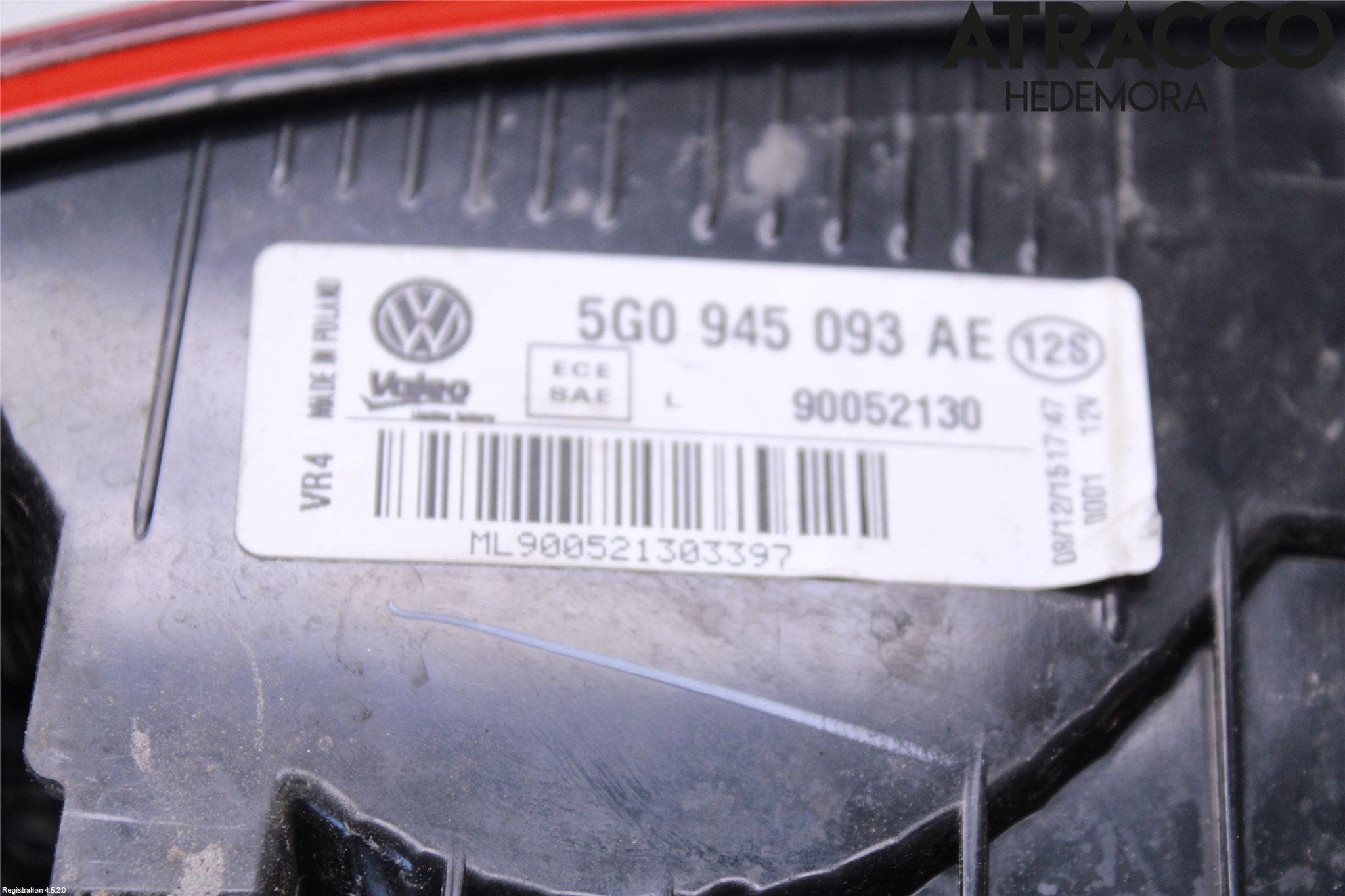 Volkswagen VW GOLF / E-GOLF VII 13-20 Baklykt Venstre På Luke(Indre
