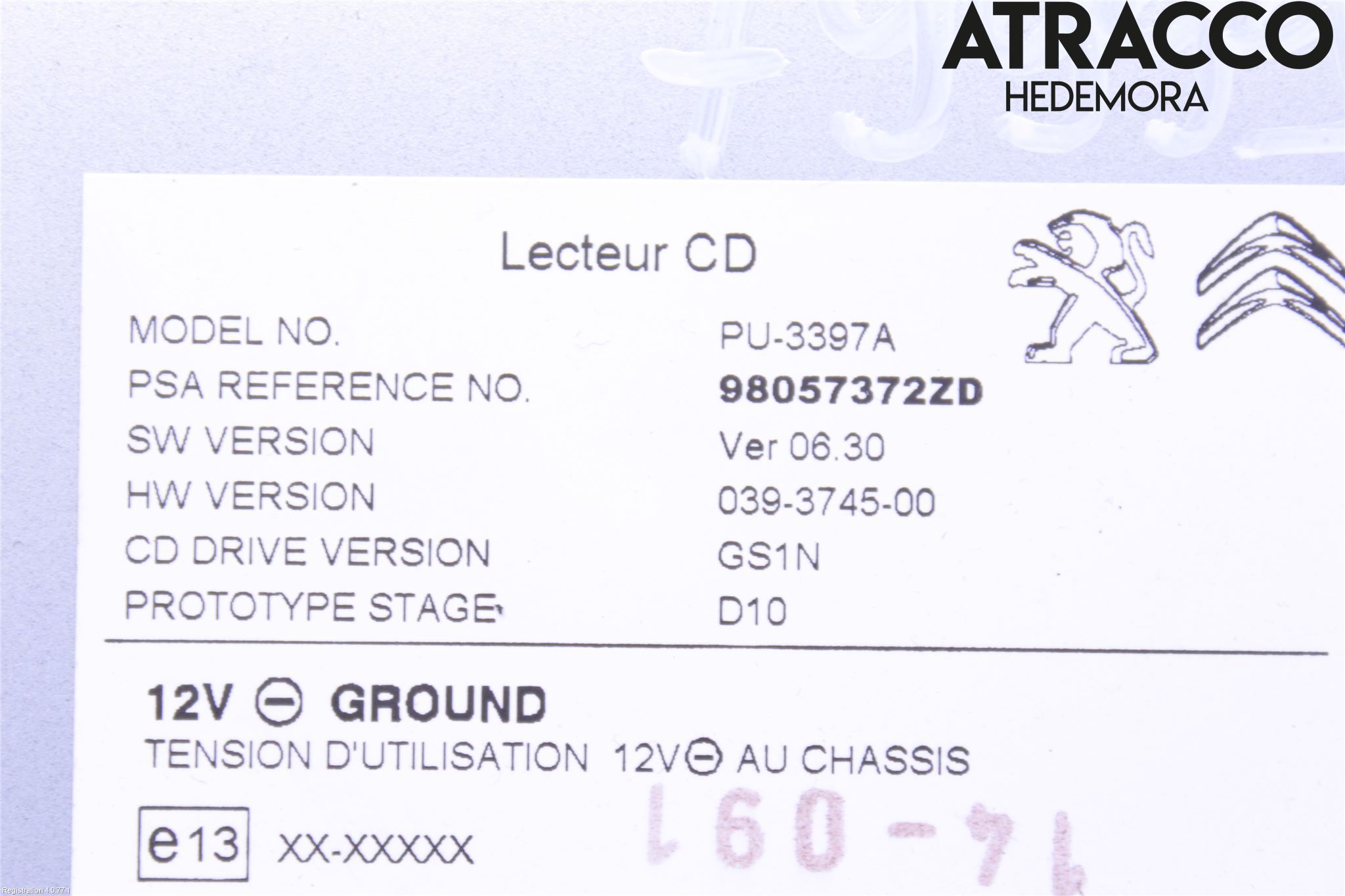 Citroen C4 GRAND PICASSO 14-18 Stereo Radio Med Cd