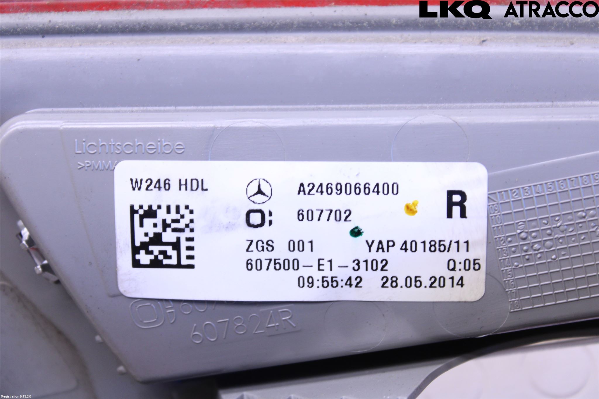 Mercedes-Benz MB B-KLASS (W246/W242) 12-19 Baklykt Høyre  På Luke(Indre)