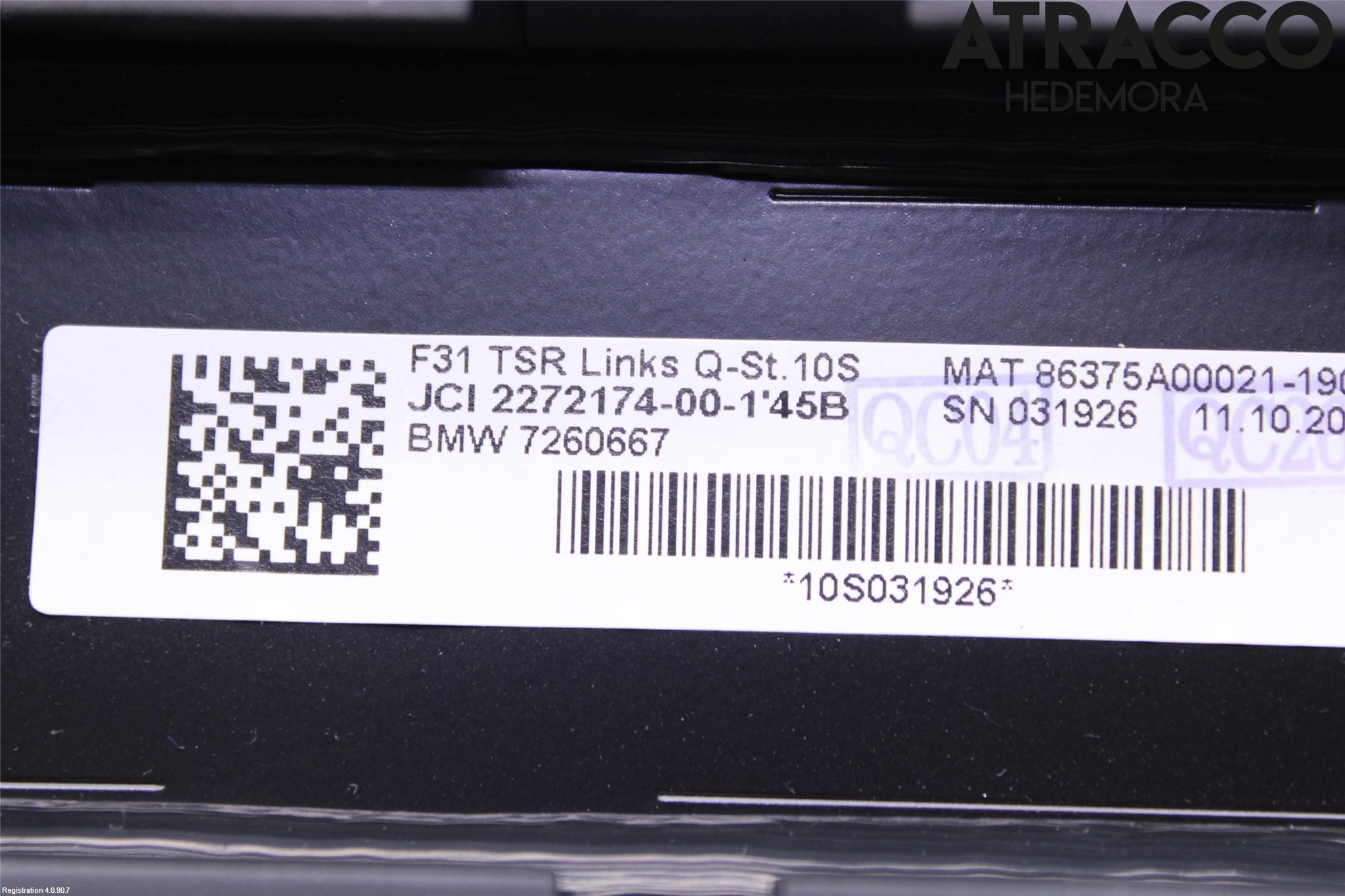 BMW 3 F30/F31/F80 12-19 Innr Innsyn Beskytelse Stv