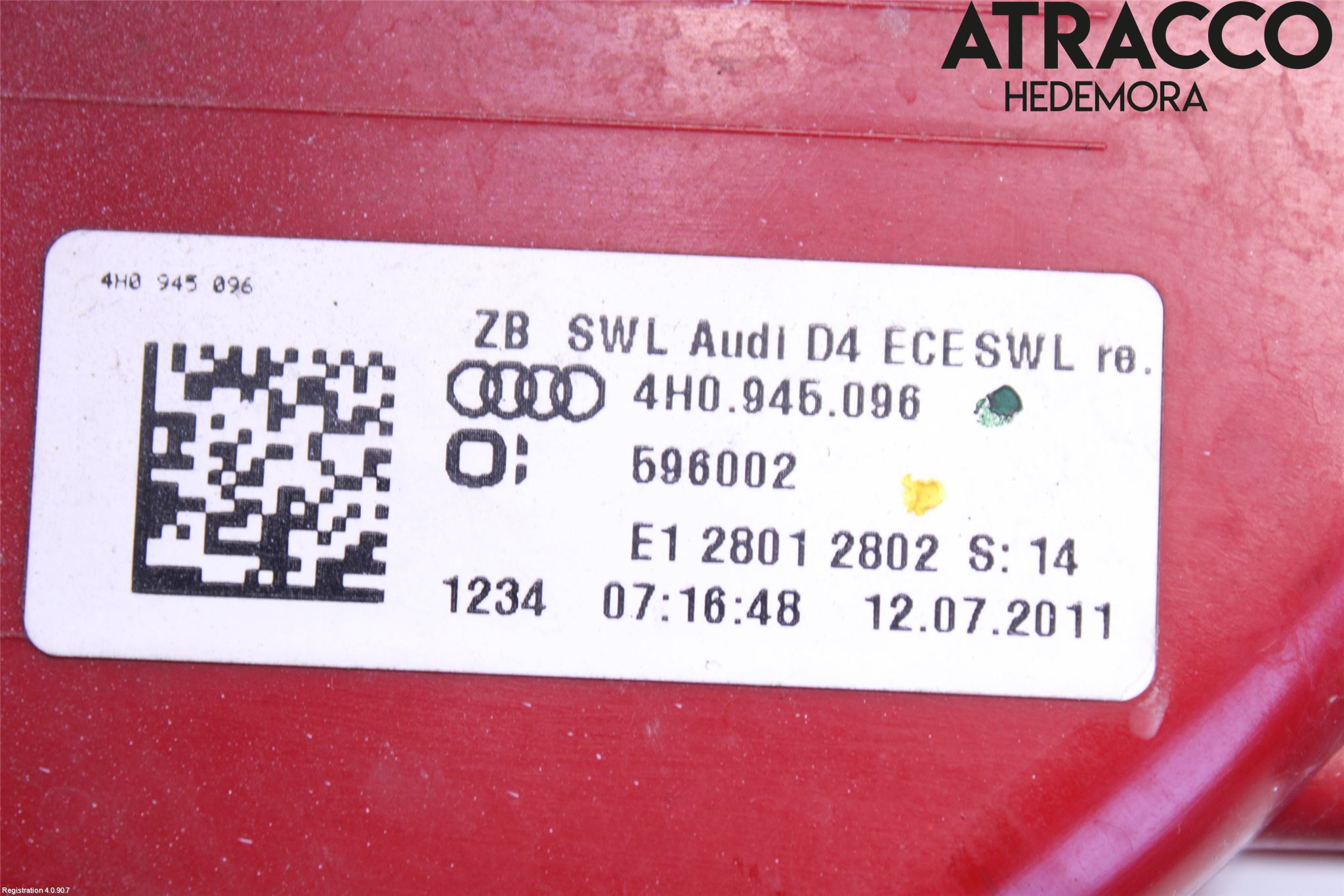 Audi A8/S8 4H 10-17 Baklykt Høyre