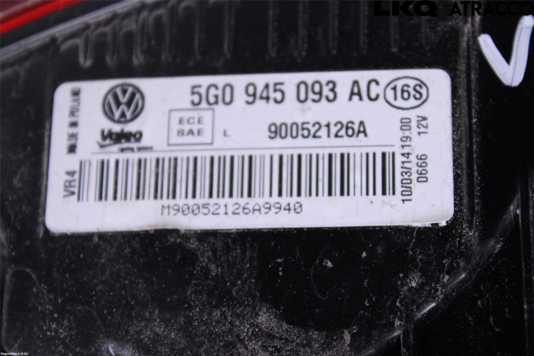 Volkswagen VW GOLF / E-GOLF VII 13-20 Baklykt Venstre På Luke(Indre