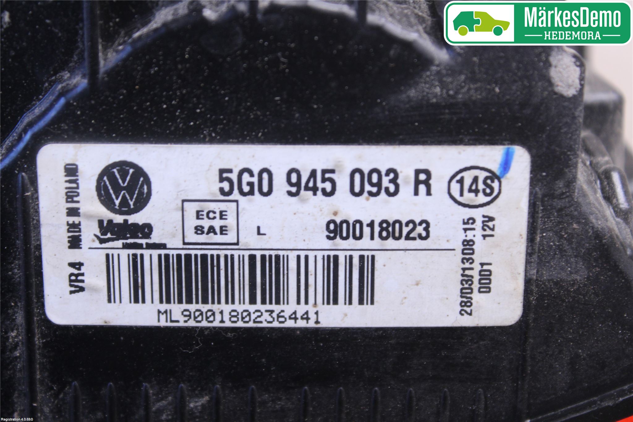 Volkswagen VW GOLF / E-GOLF VII 13-20 Baklykt Venstre  På Luke(Indre