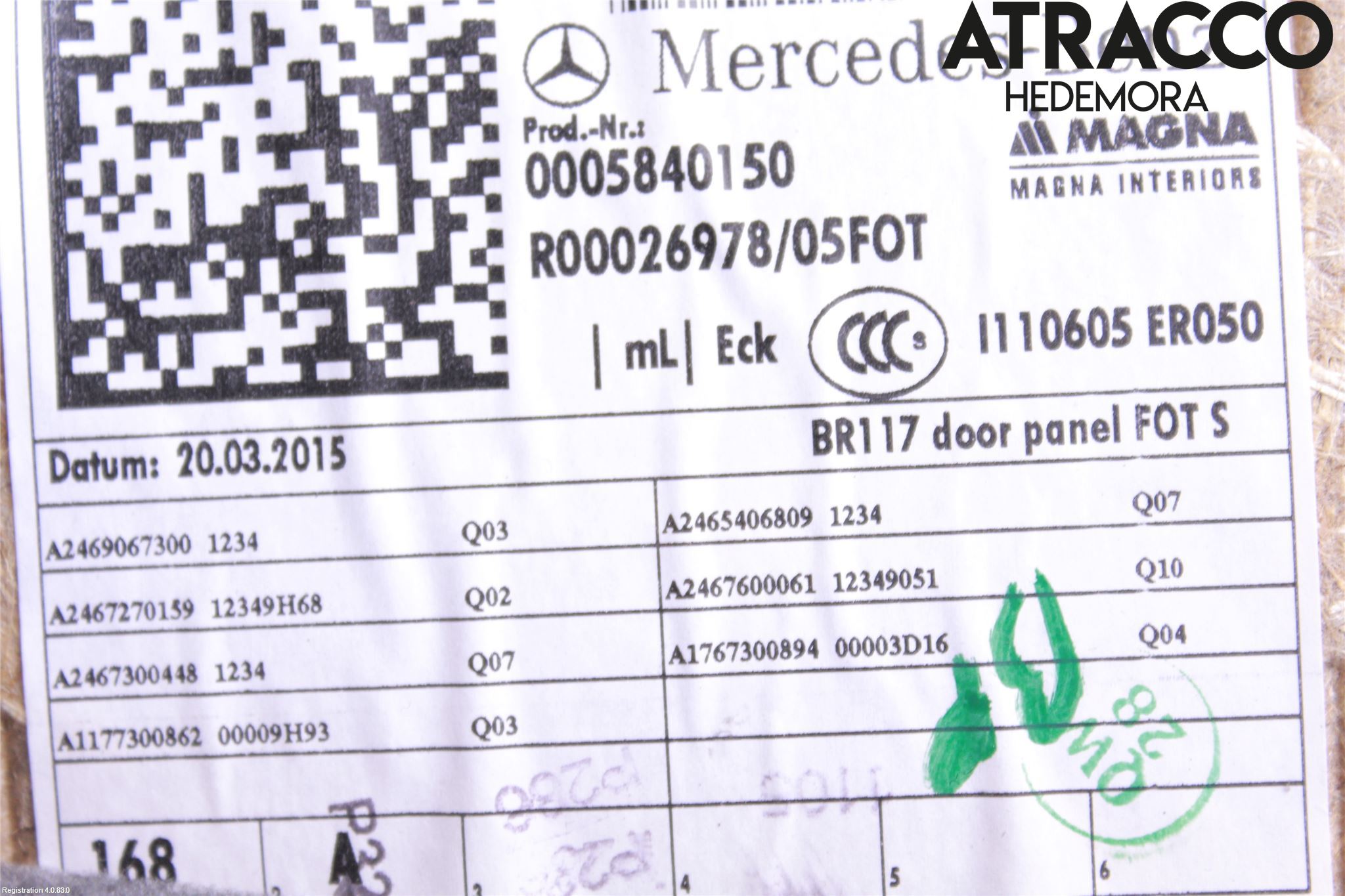 Mercedes-Benz MB CLA-KLASS (C117/X117) 13-19 Innr Dørtrekk Høyre