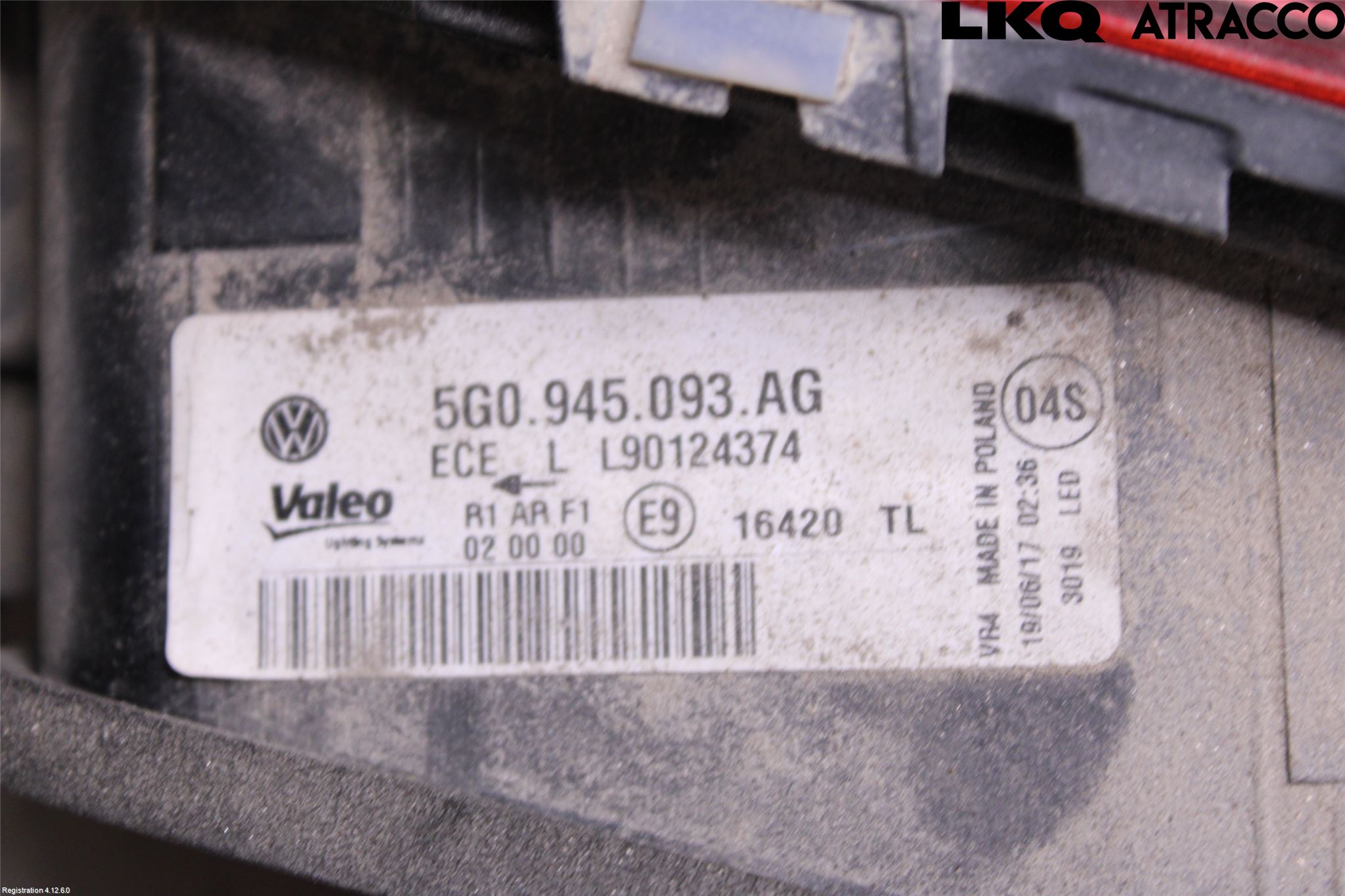 Volkswagen VW GOLF / E-GOLF VII 13-20 Baklykt Venstre  På Luke(Indre