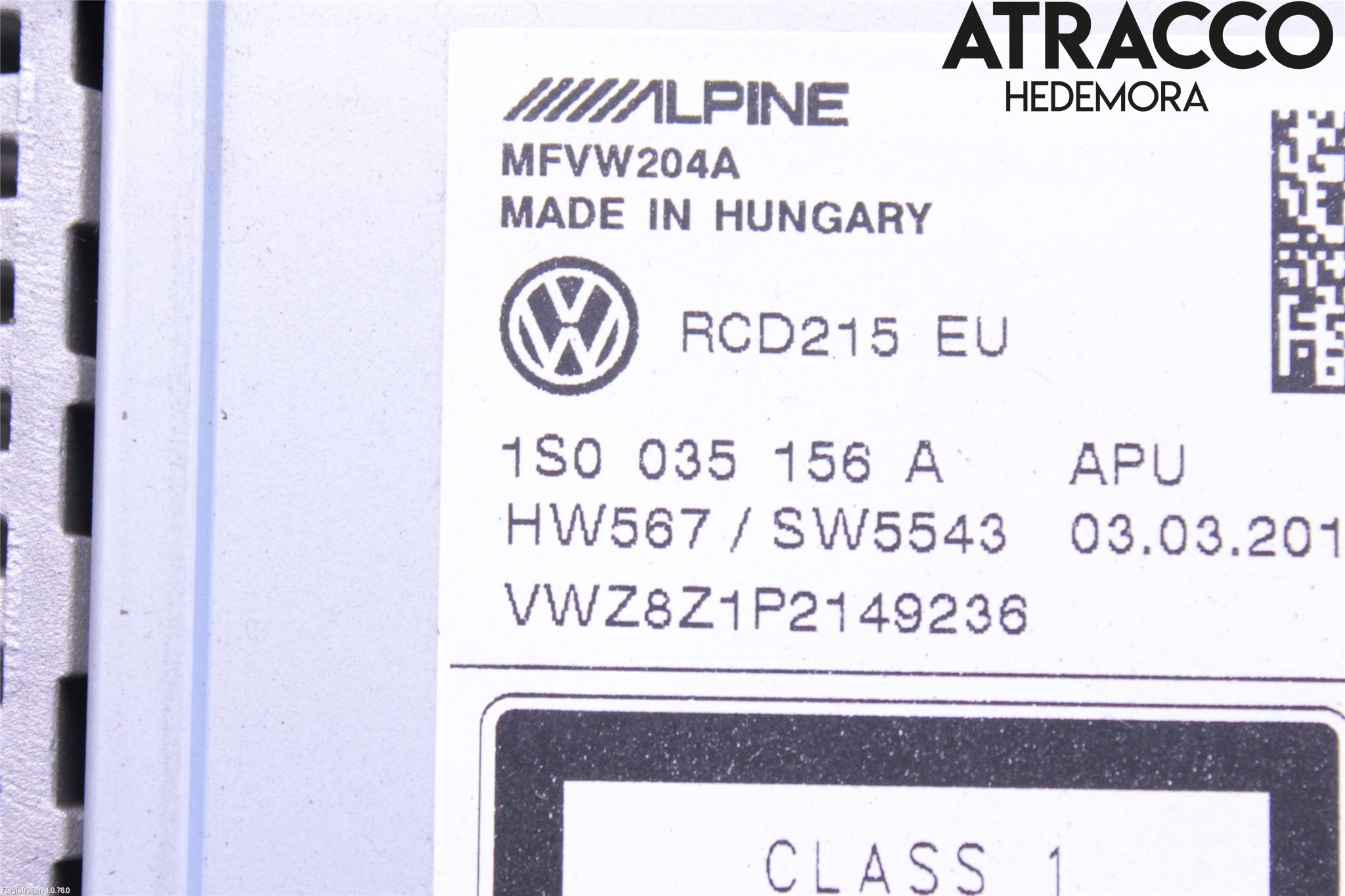Volkswagen VW UP! / E-UP! Stereo Radio Med Cd