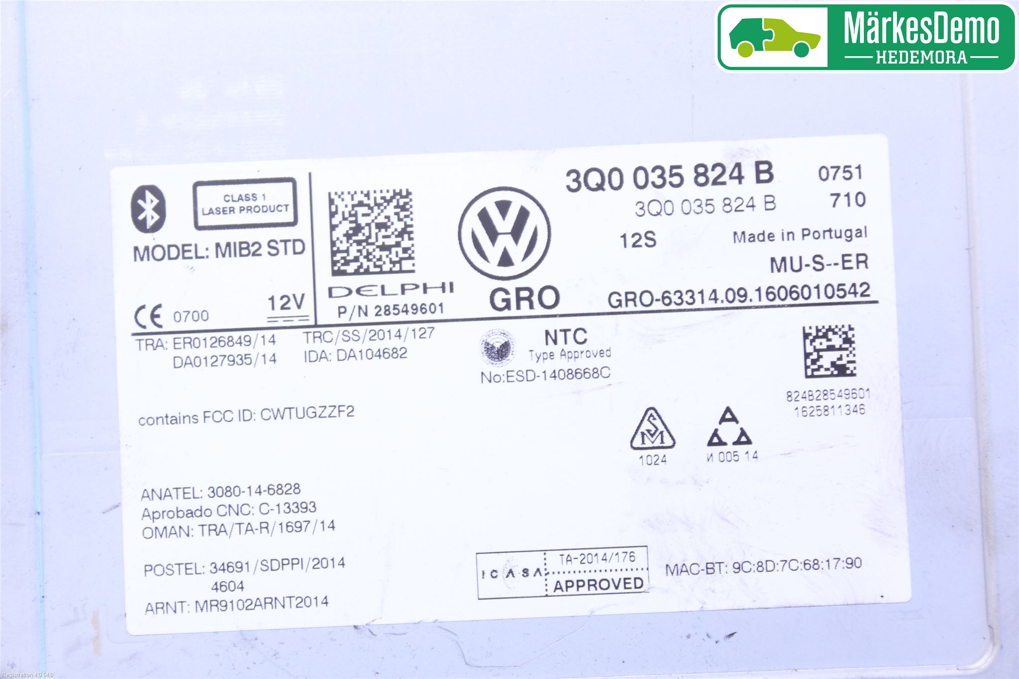 Volkswagen VW GOLF / E-GOLF VII 13-20 Stereo Radio Med Cd