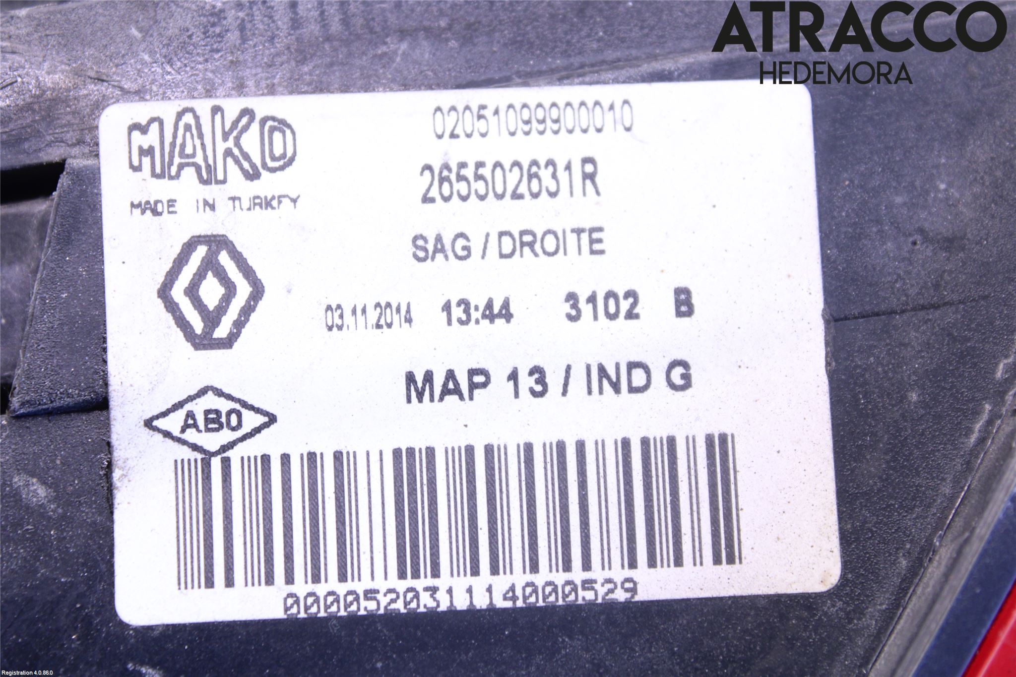 Renault CLIO IV 12-16 Baklykt Høyre