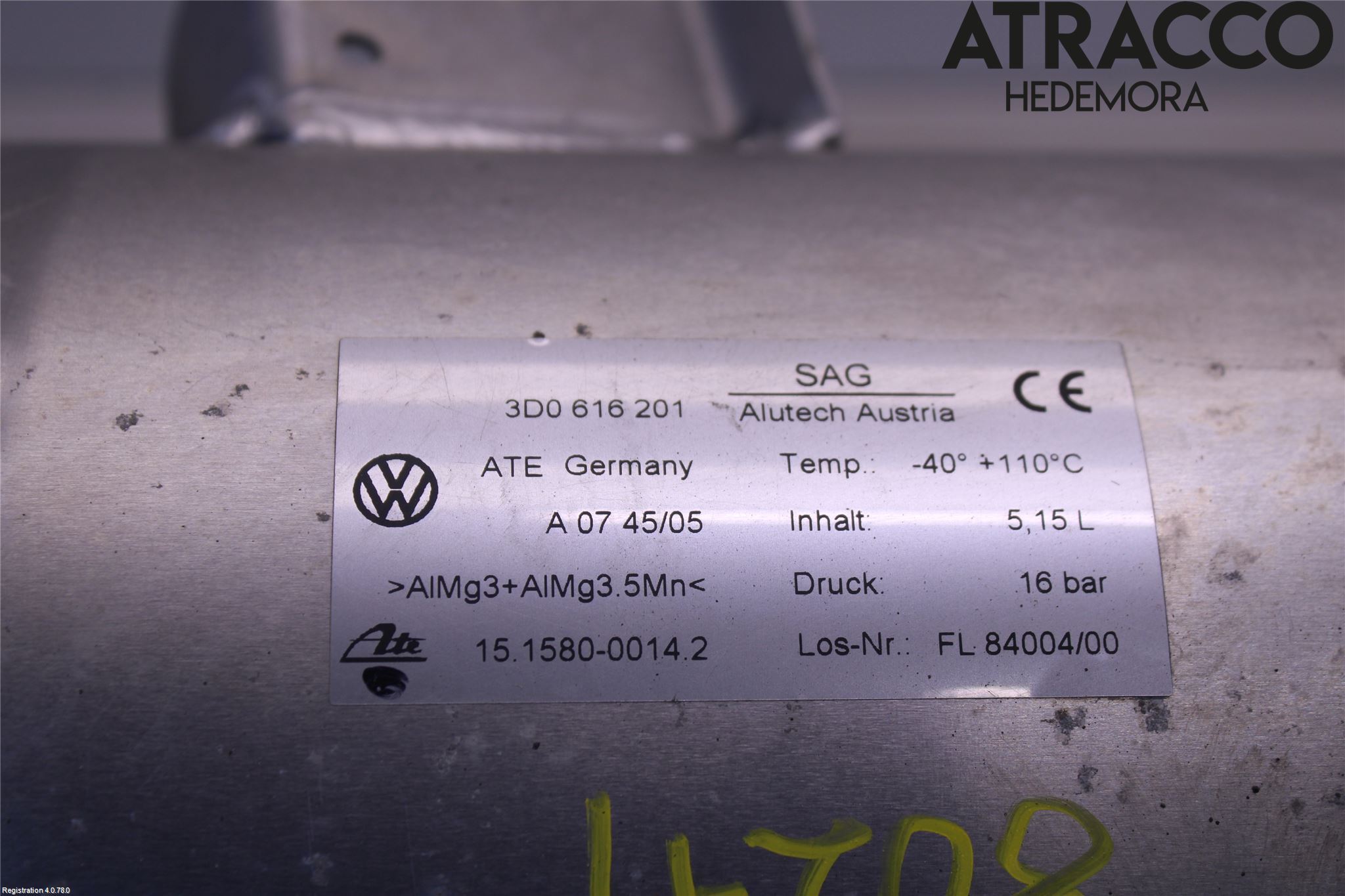 Volkswagen VW PHAETON Nivå/Lufrfrändring Trycktank