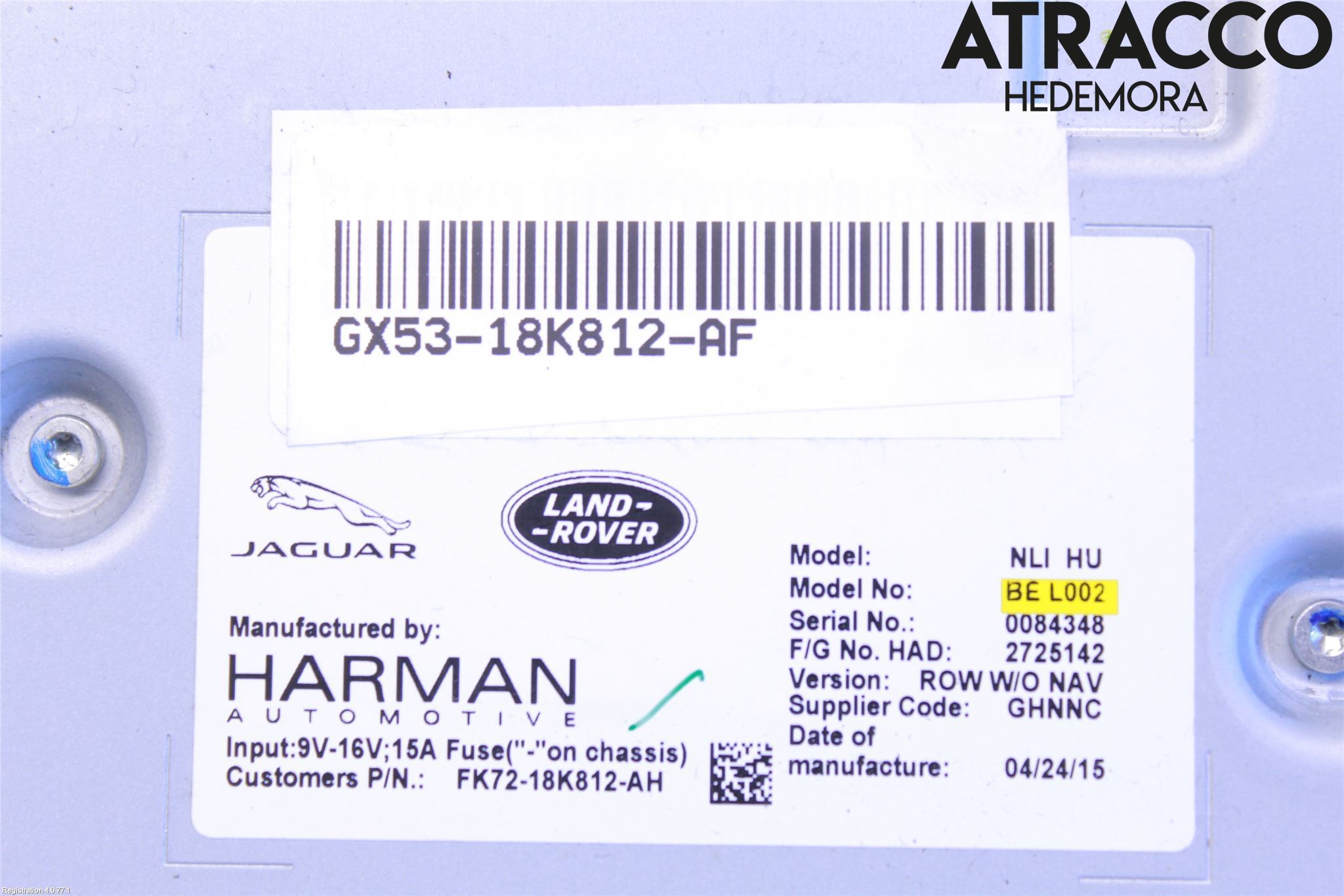 Jaguar XE (X760) 15-24 Stereo Radio Med Cd