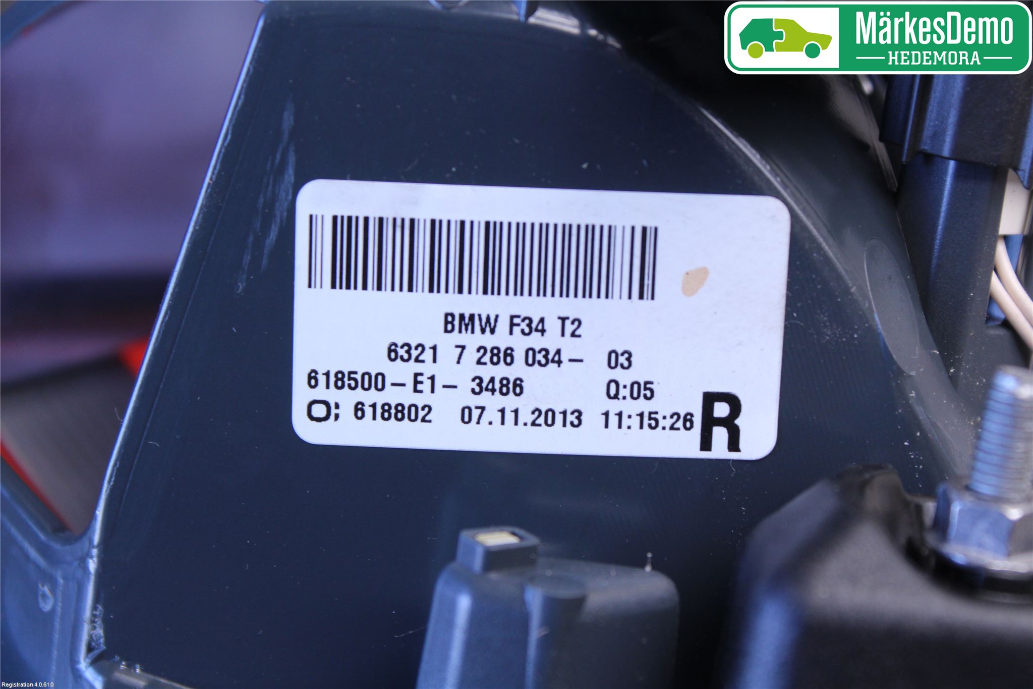 BMW 3 F30/F31/F80 12-19 Baklykt Høyre  På Luke(Indre)