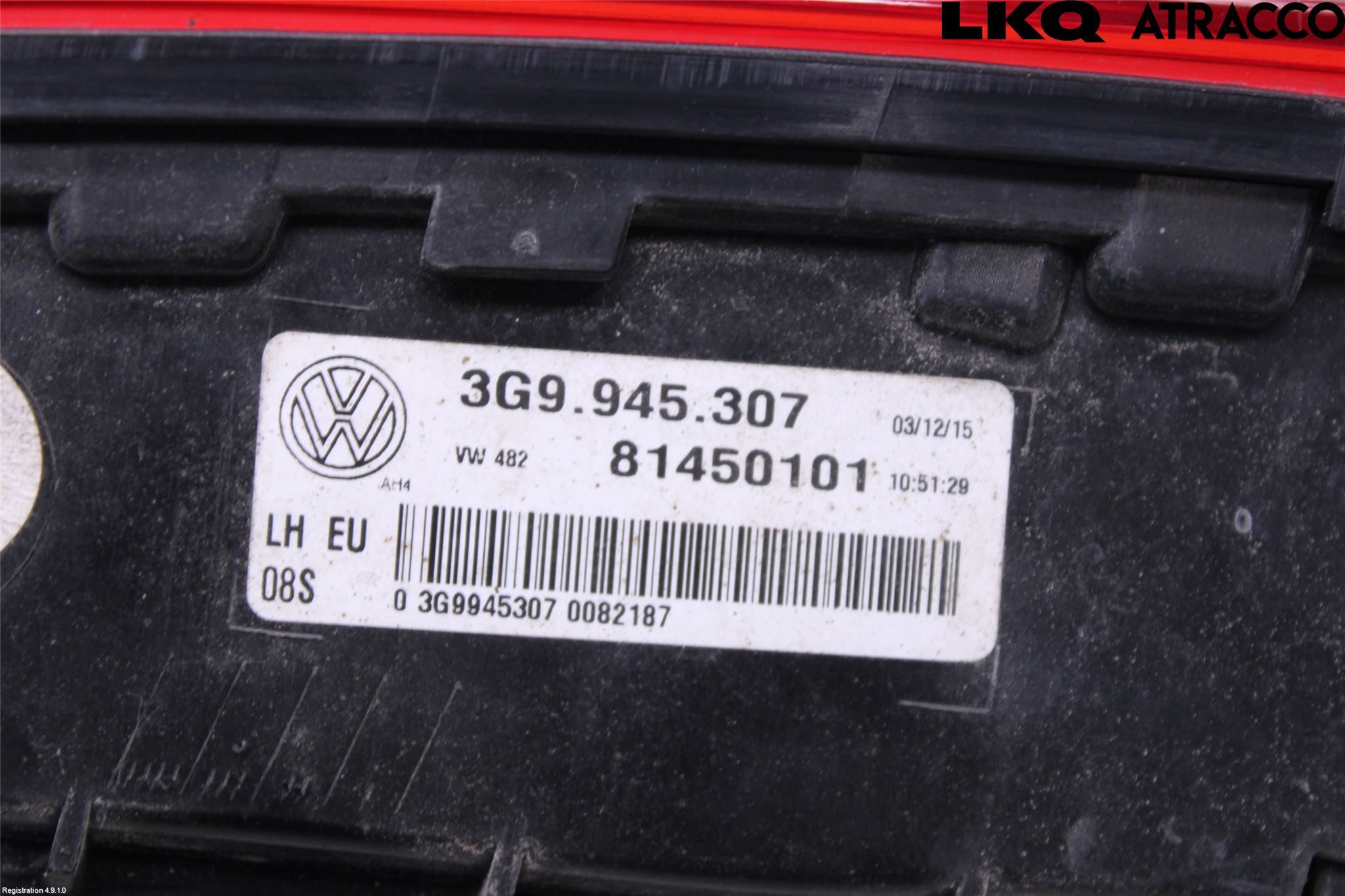 Volkswagen VW PASSAT 15-19 Baklykt Venstre  På Luke(Indre