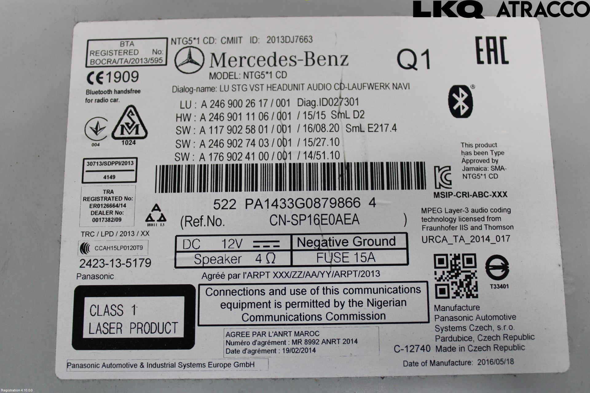 Mercedes-Benz MB CLA-KLASS (C117/X117) 13-19 Stereo Radio Med Cd
