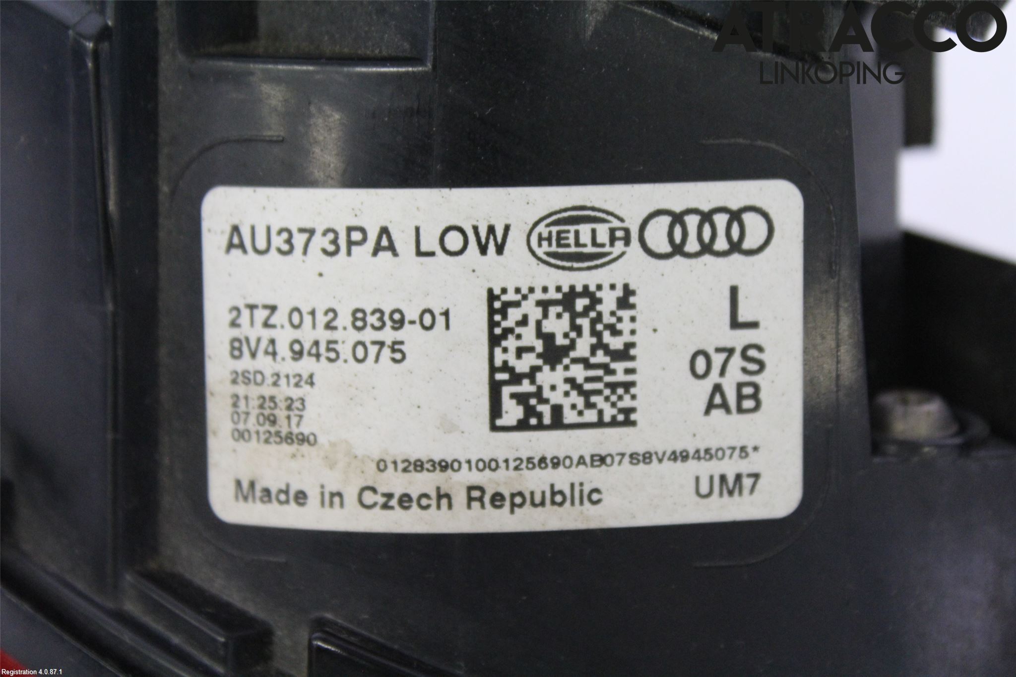 Audi A3/S3 8V 13-20 Baklykt Venstre  På Luke(Indre
