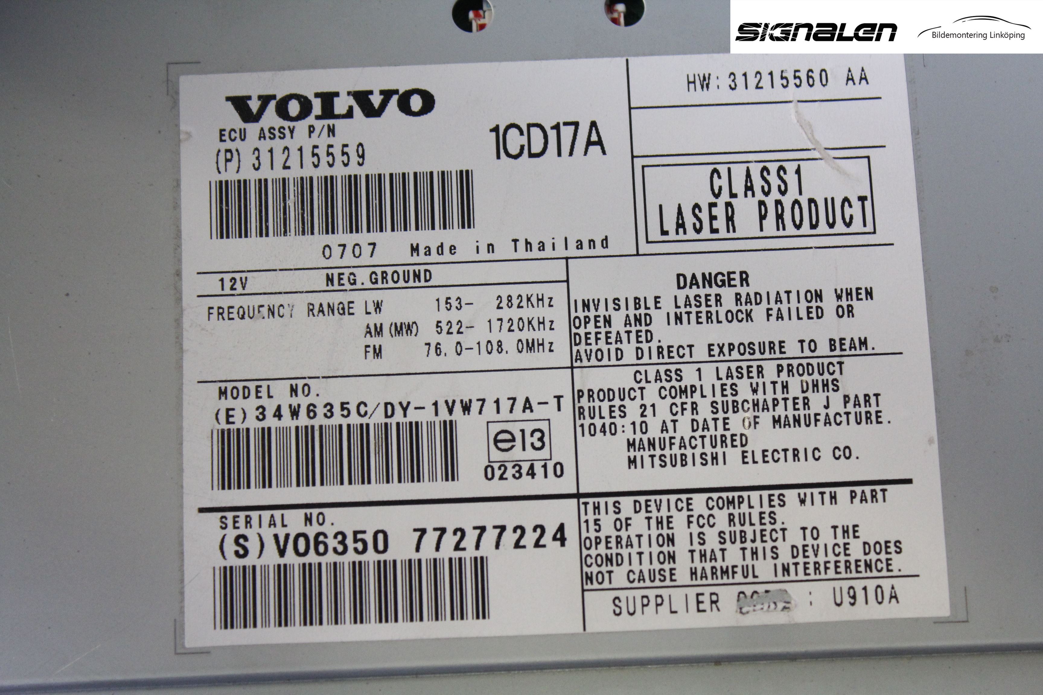 Volvo V50 04-07 Stereo Radio Med Cd