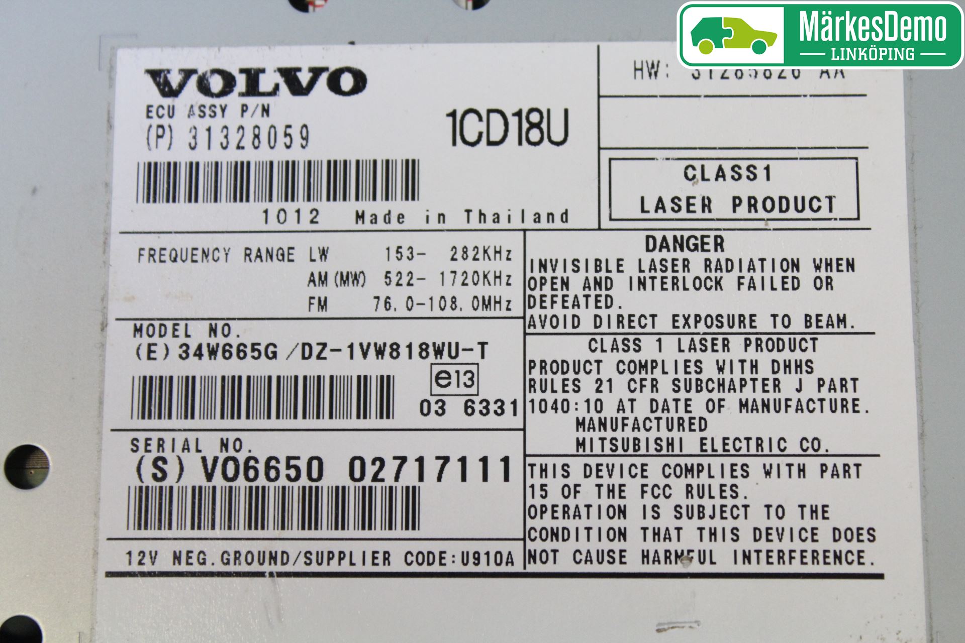 Volvo V50 08-12 Stereo Radio Med Cd